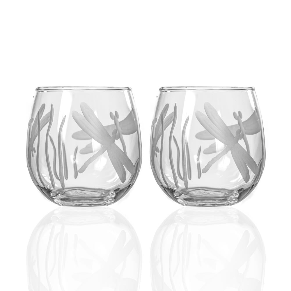 Premium Dragonfly 16.75oz Stemless Wine Glasses Set of 2 - Shatter-Resistant, Dishwasher Safe Tumblers for Red Wine, Cocktails & Beverages - Perfect for Dinner Parties, Outdoor Gatherings & Home Entertaining