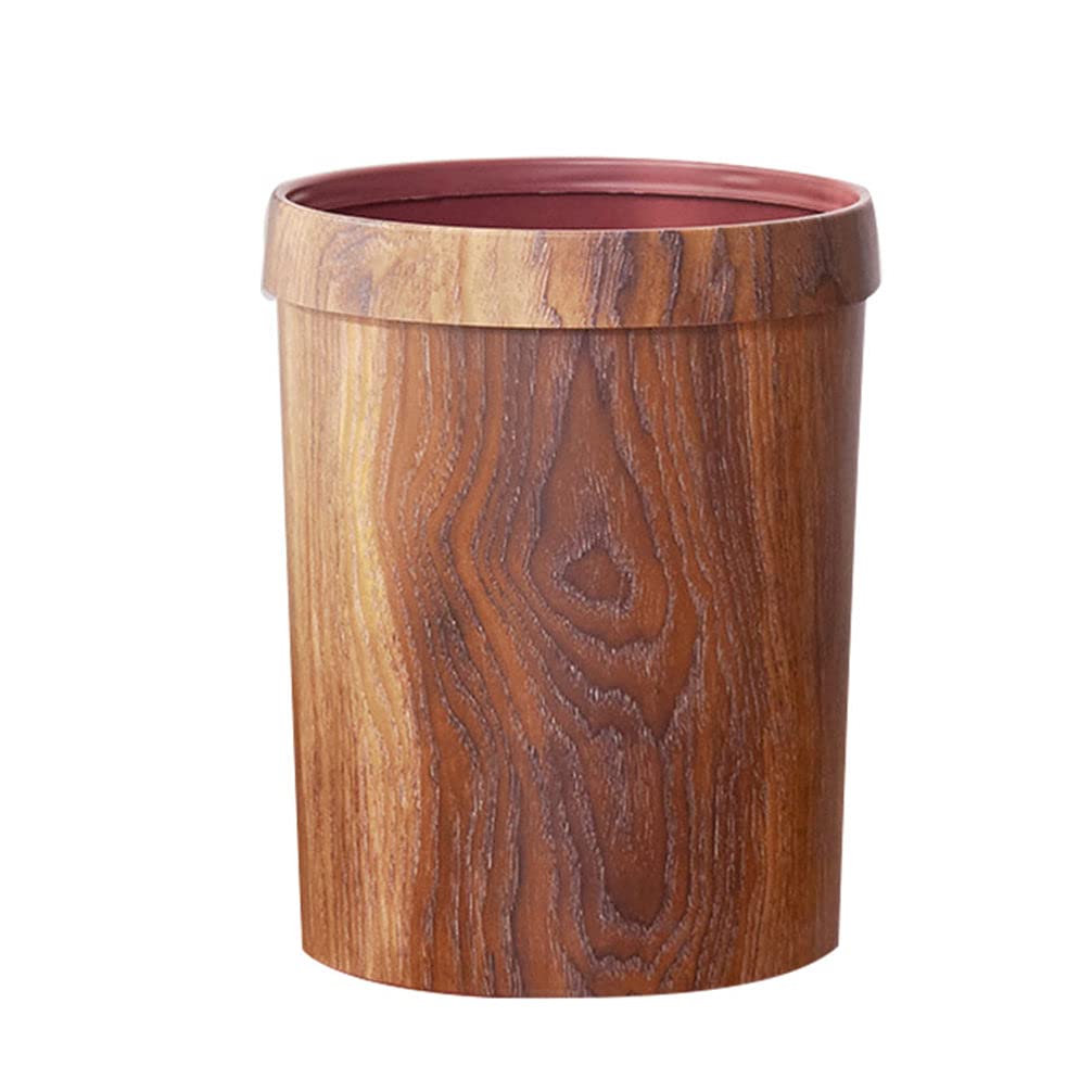 DOITOOL Wood Grain Trash Can - Vintage Decorative Pressing Ring Garbage Bin, Auto Ashtray & Flower Vase - Perfect for Office, Home Decor, Kitchen, Bathroom & Outdoor Use