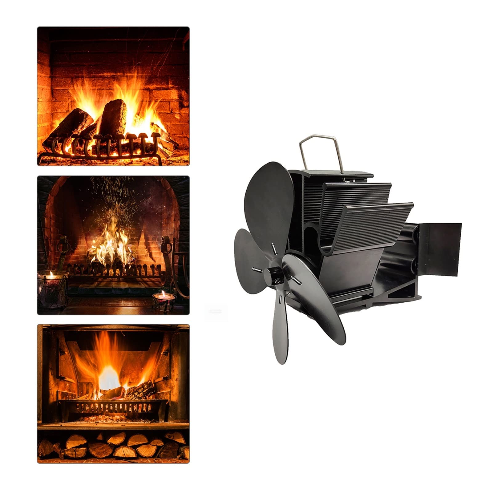 4-Blade Heat Powered Fireplace Fan - Quiet Eco-Friendly Stove Fan for Wood Burners & Log Stoves - Perfect for Home Heating & Energy Efficiency