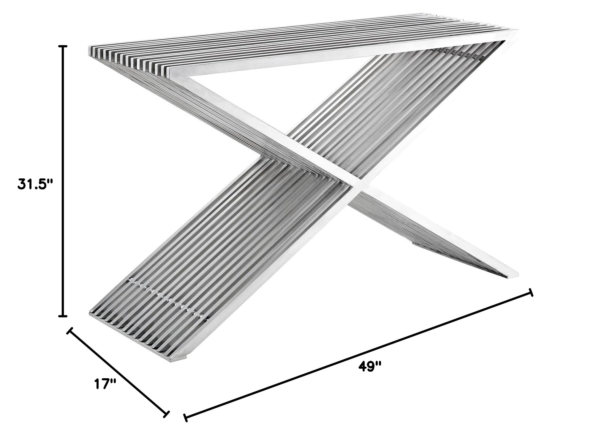 Modway Press Contemporary Modern Stainless Steel Console Table - Silver Finish Entryway Sofa Table for Living Room, Hallway & Office Decor