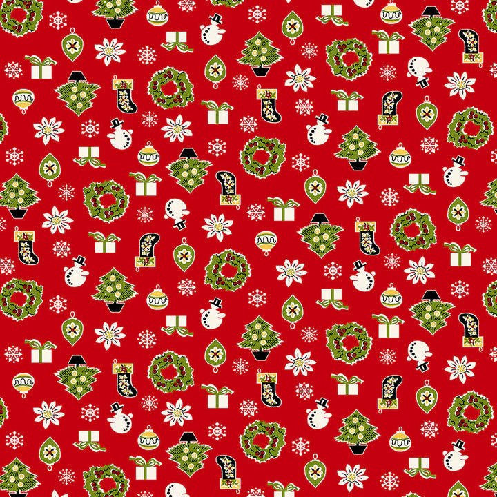 Buttermilk Basin Vintage Christmas Fabric - My Childhood Christmas Red Holiday Motifs by the Yard | Perfect for Quilting, DIY Holiday Decor & Festive Sewing Projects