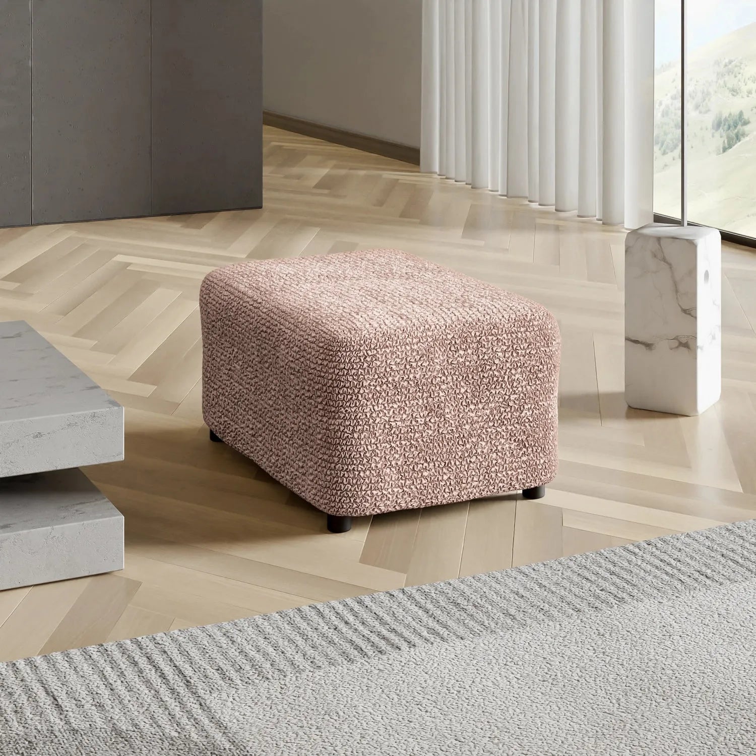 Microfiber Ottoman Slipcover Medium Size - Stretchable Furniture Cover for Living Room, Bedroom & Office - Easy to Clean & Durable Home Decor