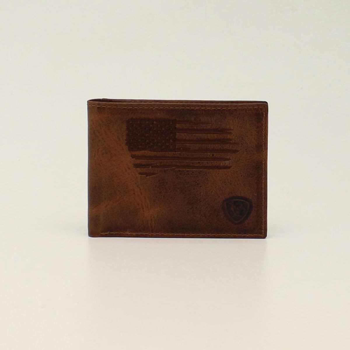 Ariat Genuine Leather Bifold Wallet with Distressed USA Flag Design - Stylish & Durable for Everyday Use, Travel, and Gifts