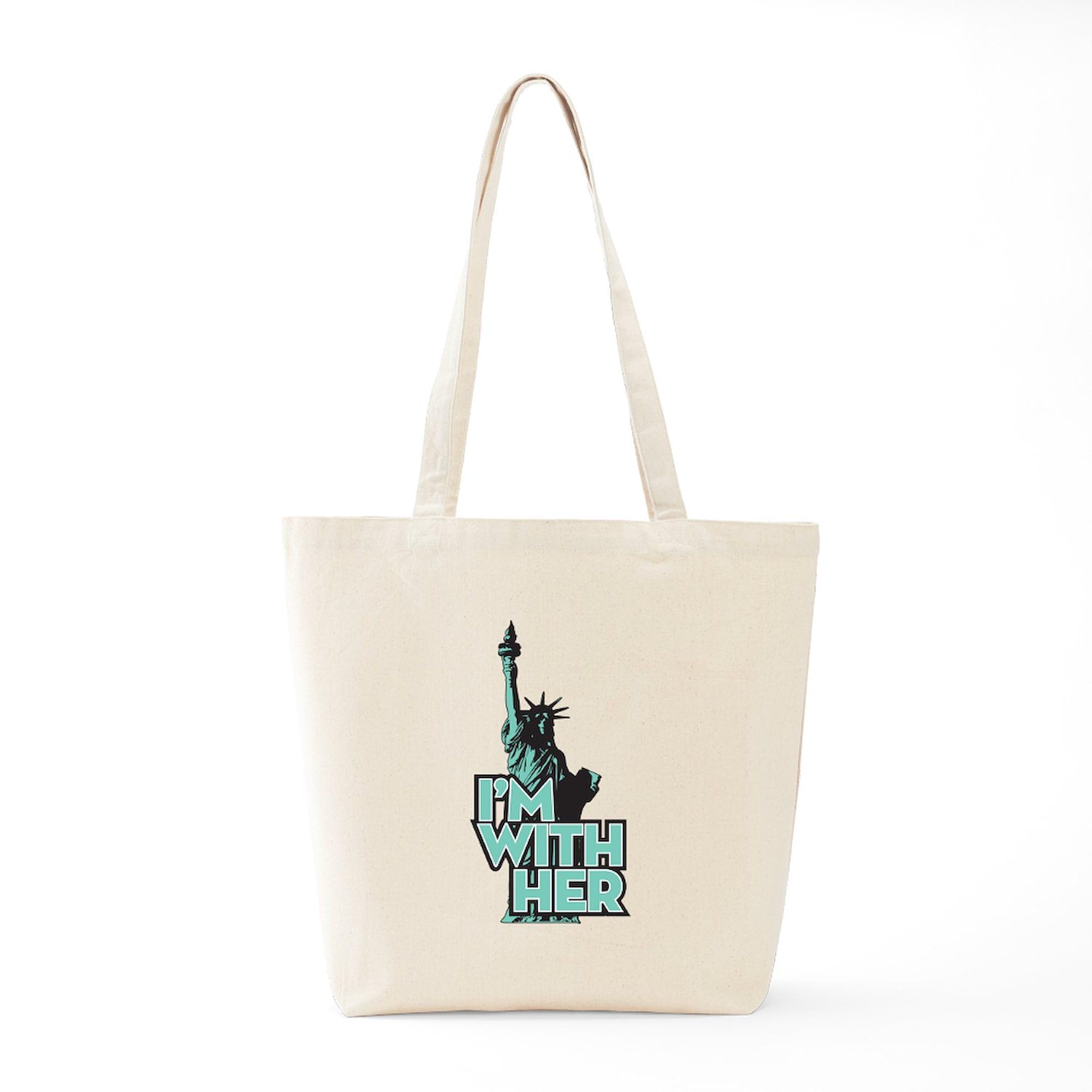 Liberty 'I'm With Her' Tote Bag - Natural Canvas Reusable Shopping Bag for Women | Eco-Friendly Grocery & Beach Tote | Perfect for Work, Market & Political Events