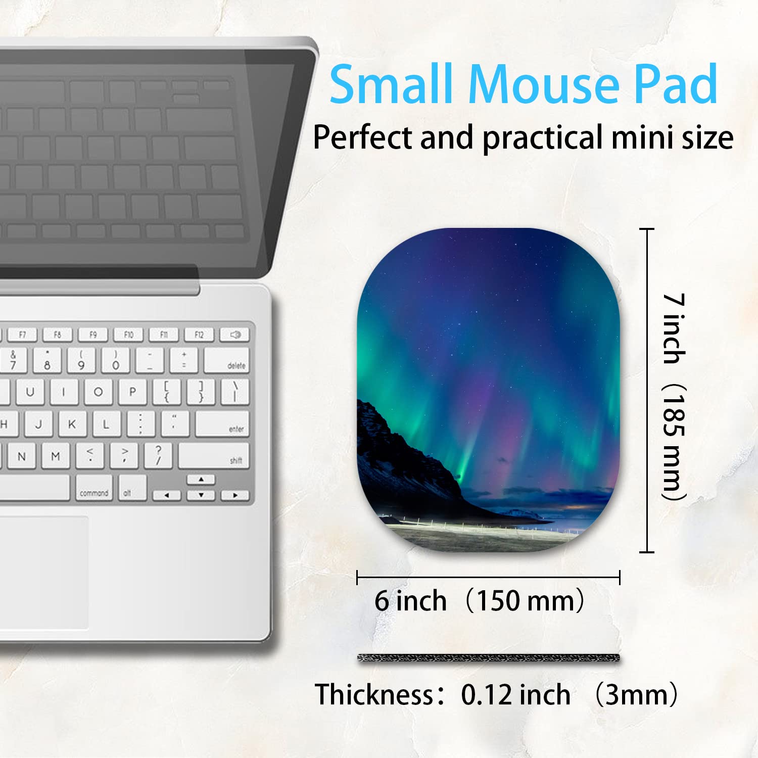 6x7 Inch Small Mouse Pad for Laptop & Wireless Mouse - Non-Slip Rubber Base, Waterproof Office Desk Mat - Perfect for Home, Office & Travel Use (Aurora Design)