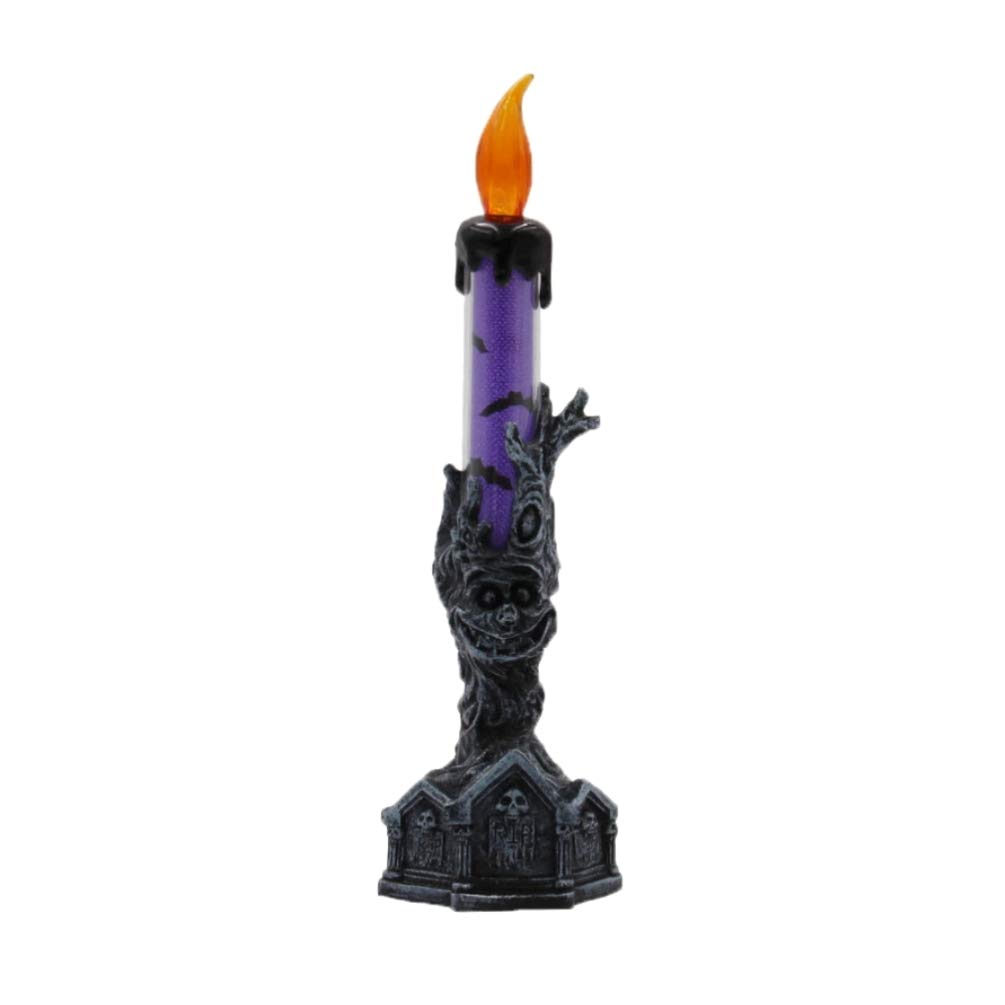 Uonlytech Halloween LED Skeleton Flameless Candle - Purple Skull Candle Holder with Ghost Hand Design for Party, Bar & Home Decor | Safe Battery-Operated Light for Spooky Halloween Night, Haunted House & Themed Events
