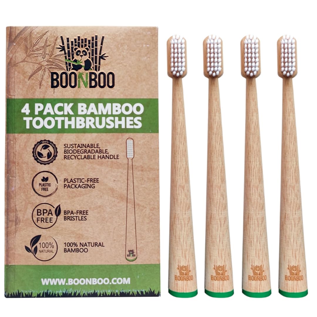 Eco-Friendly Bamboo Toothbrushes with Wooden Handle - Biodegradable & Sustainable, Pack of 4 for Adults | Perfect for Travel, Home & Zero-Waste Lifestyle