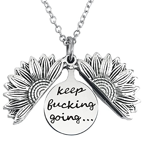 Motivational Sunflower Locket Necklace - Inspirational Jewelry Gift for Men & Women with 'Keep Fucking Going' Message - Perfect Birthday & Christmas Present for Teens, Boys & Girls - Great for Daily Wear, Special Occasions & Encouragement Gifts
