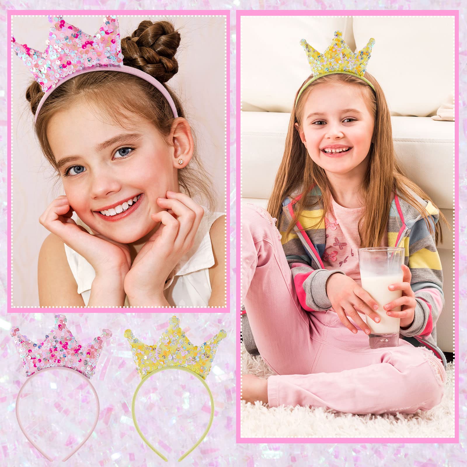 12 Pack Glitter Princess Crown Headbands for Girls - Sparkly Birthday Party Favors & Decorations - Perfect for Princess Themed Parties, Dress Up, and Photo Props