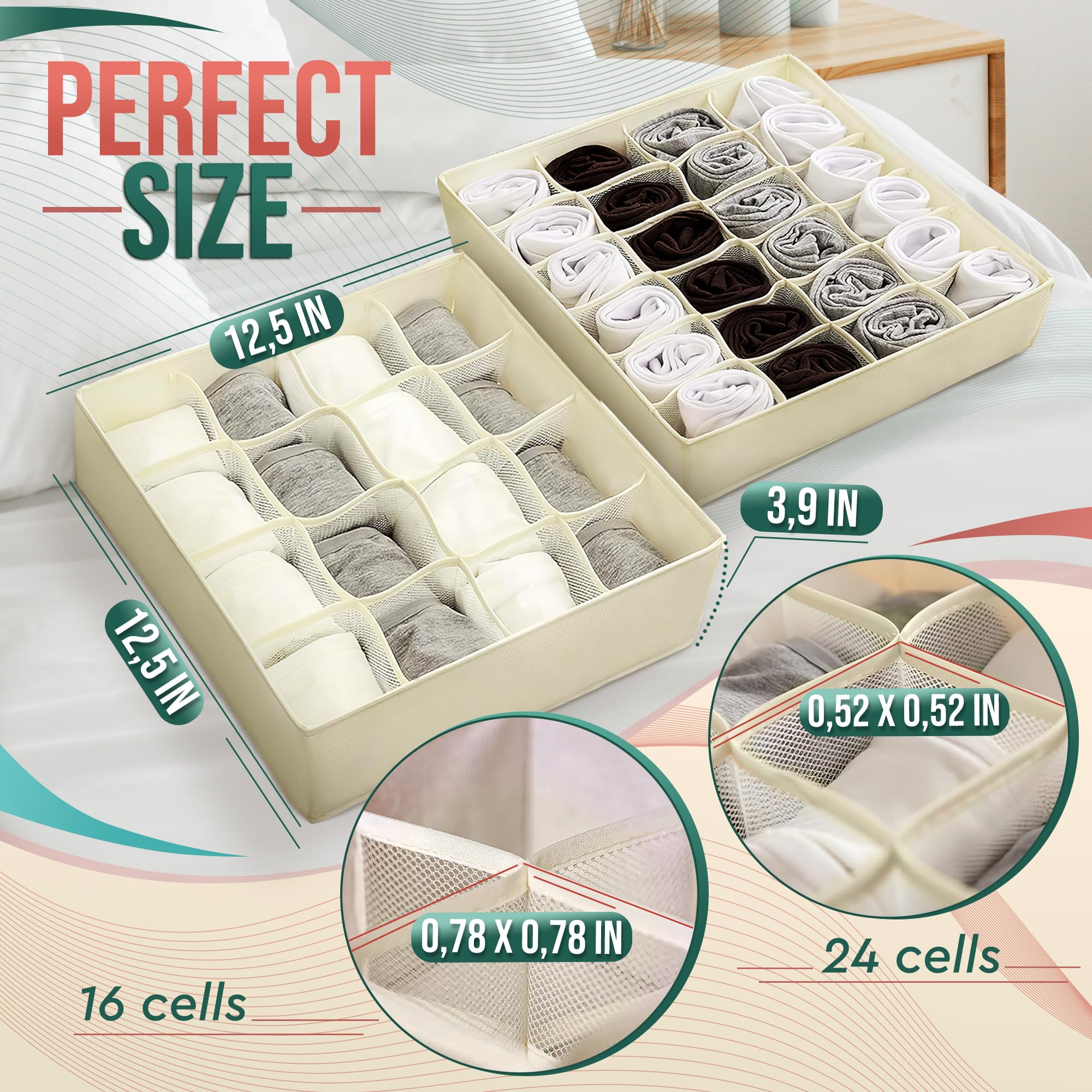 2-Pack Dresser Drawer Organizers for Underwear & Socks - 40-Cell Closet Storage Divider for Bedroom, Bathroom, and Wardrobe Organization - Perfect for Sock Drawer, Underwear Storage, and Closet Tidying