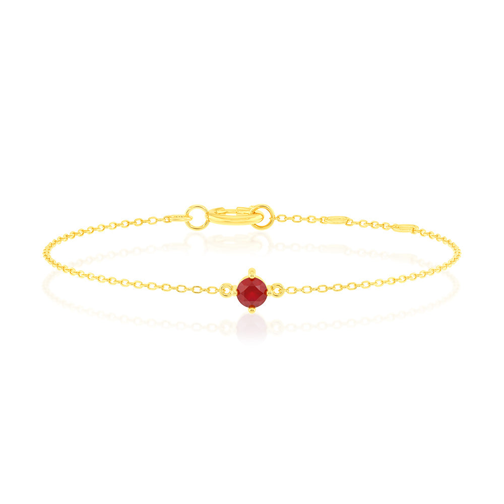 0.30 Carat Lab-Created Ruby Adjustable Gold Bracelet - 17cm 9K Yellow Gold for Women - Perfect for Gifts, Weddings & Special Occasions