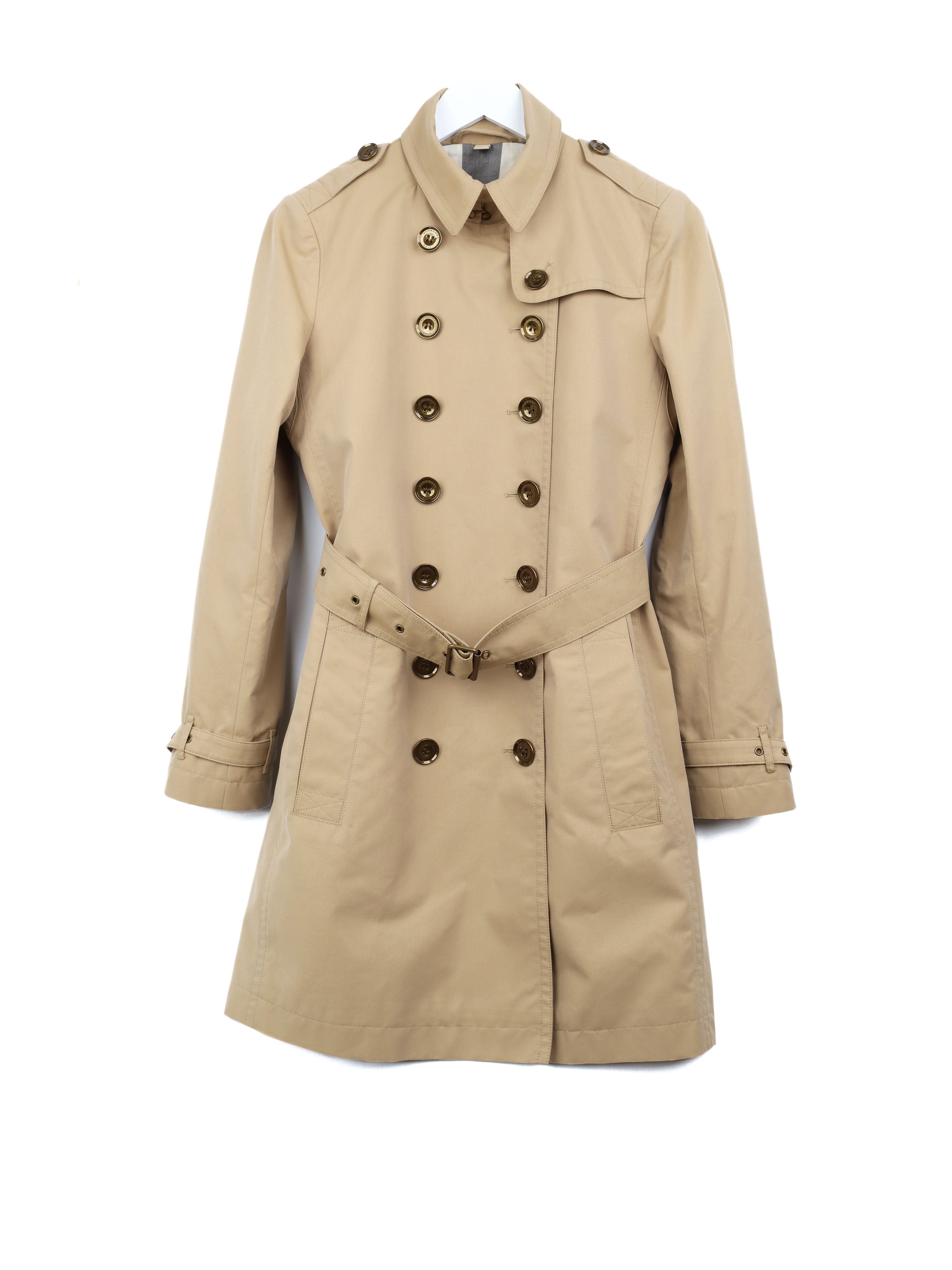 Burberry Beige Cotton Trench Coat for Women - Size US 8 | Classic Waterproof Raincoat with Belt | Perfect for Office, Travel & Fall Fashion