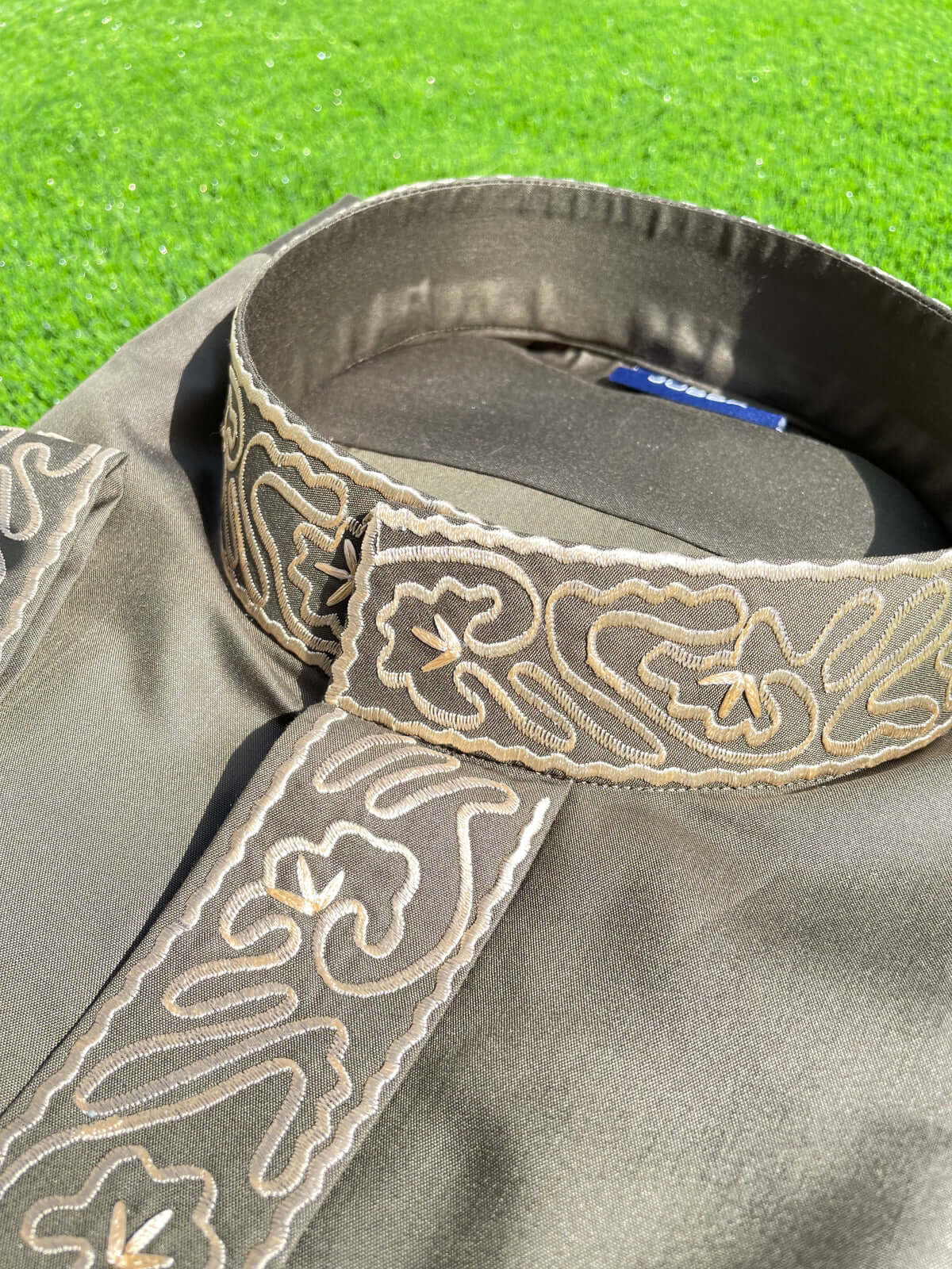 Premium Men's Forest Green Saudi Thobe with Gold Embroidery - Traditional Arabic Robe for Eid, Weddings & Special Occasions