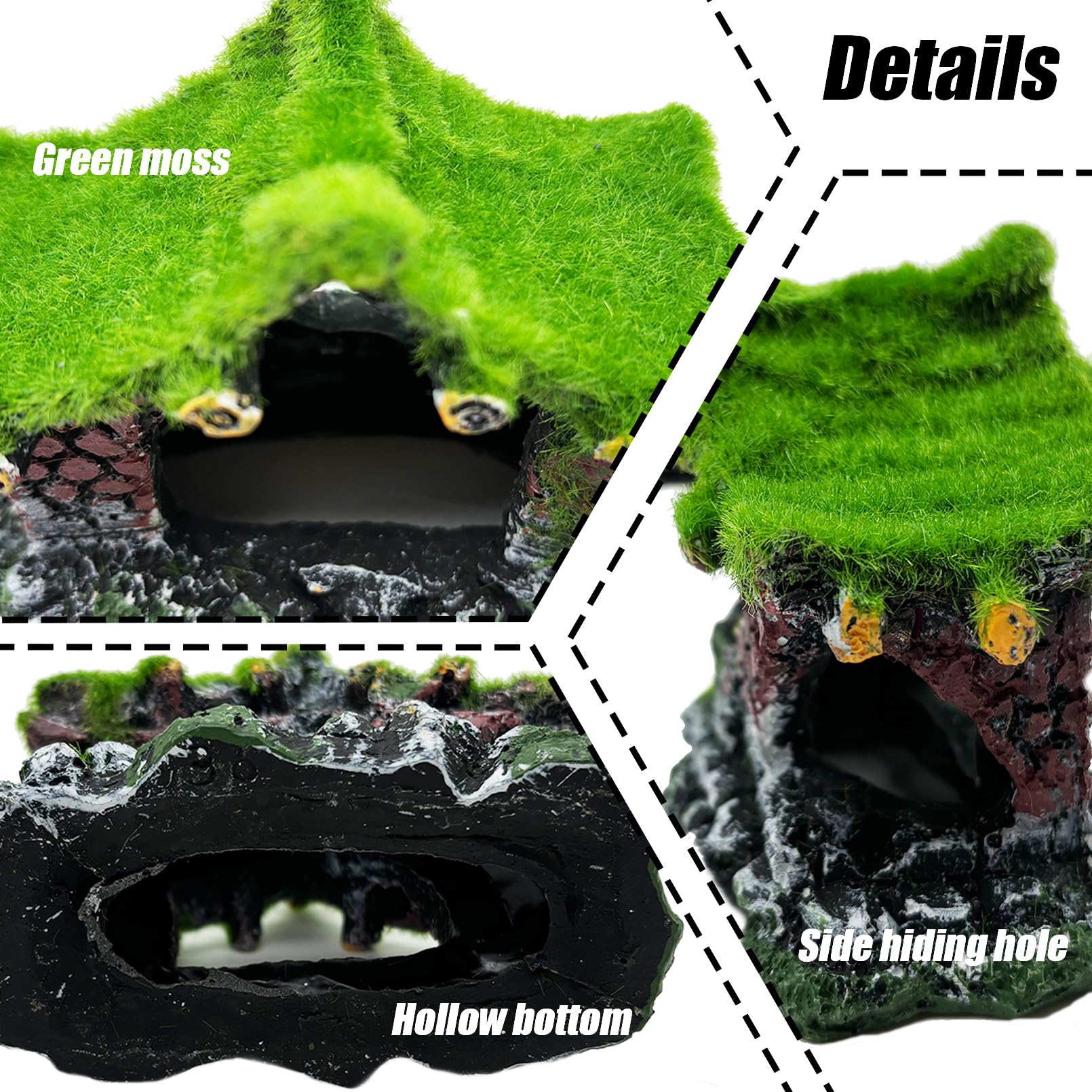 Betta Fish Hideout Cave - 2Pcs Resin Aquarium Decorations with Hollow Design for Shrimp, Moss & Small Fish - Perfect for Betta Tanks, Terrariums & Aquatic Habitats