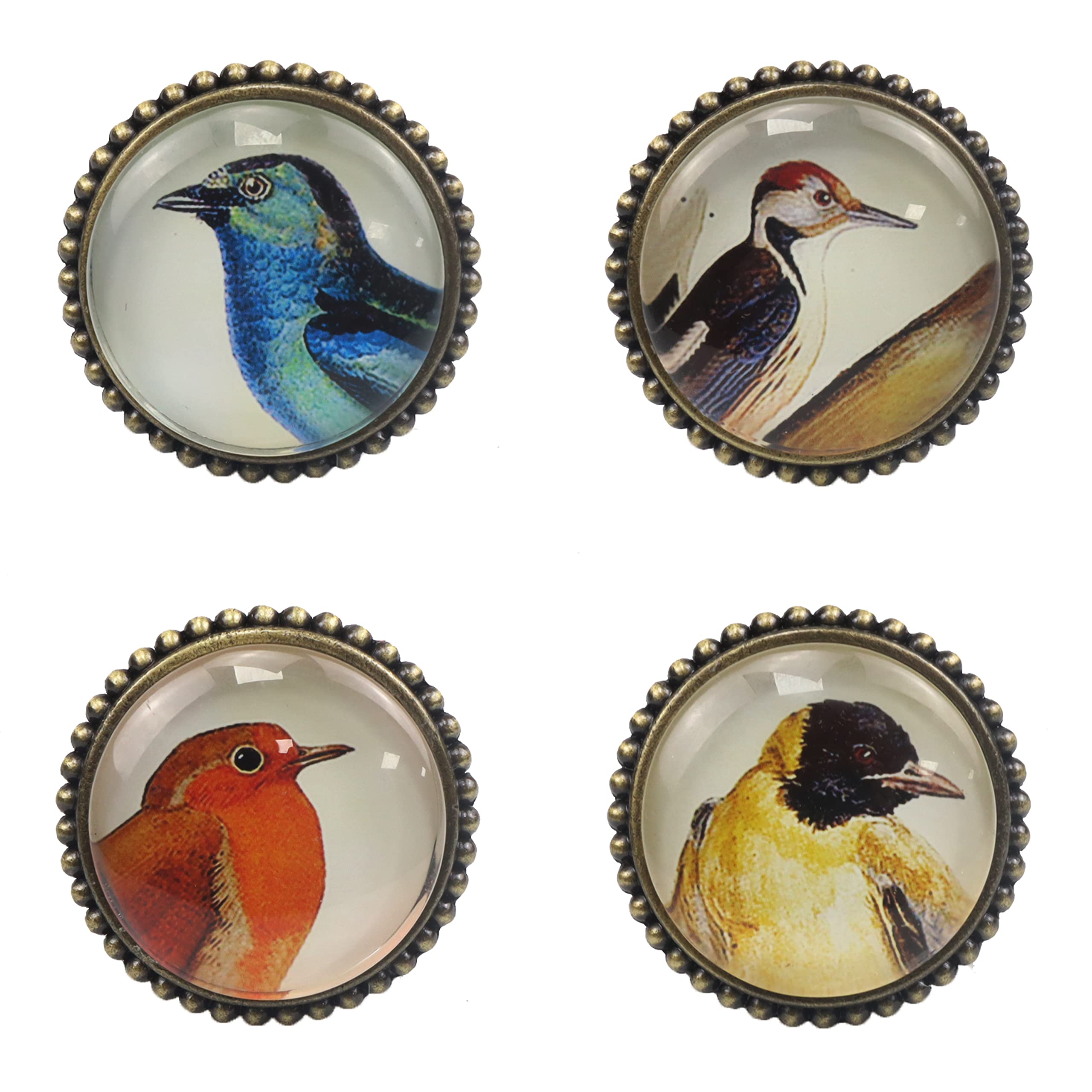 Elegant Crystal Glass Kitchen Cabinet Knobs - 4 Pack Durable Zinc Alloy Drawer Pulls with Unique Bird Patterns (42mm/1.65
