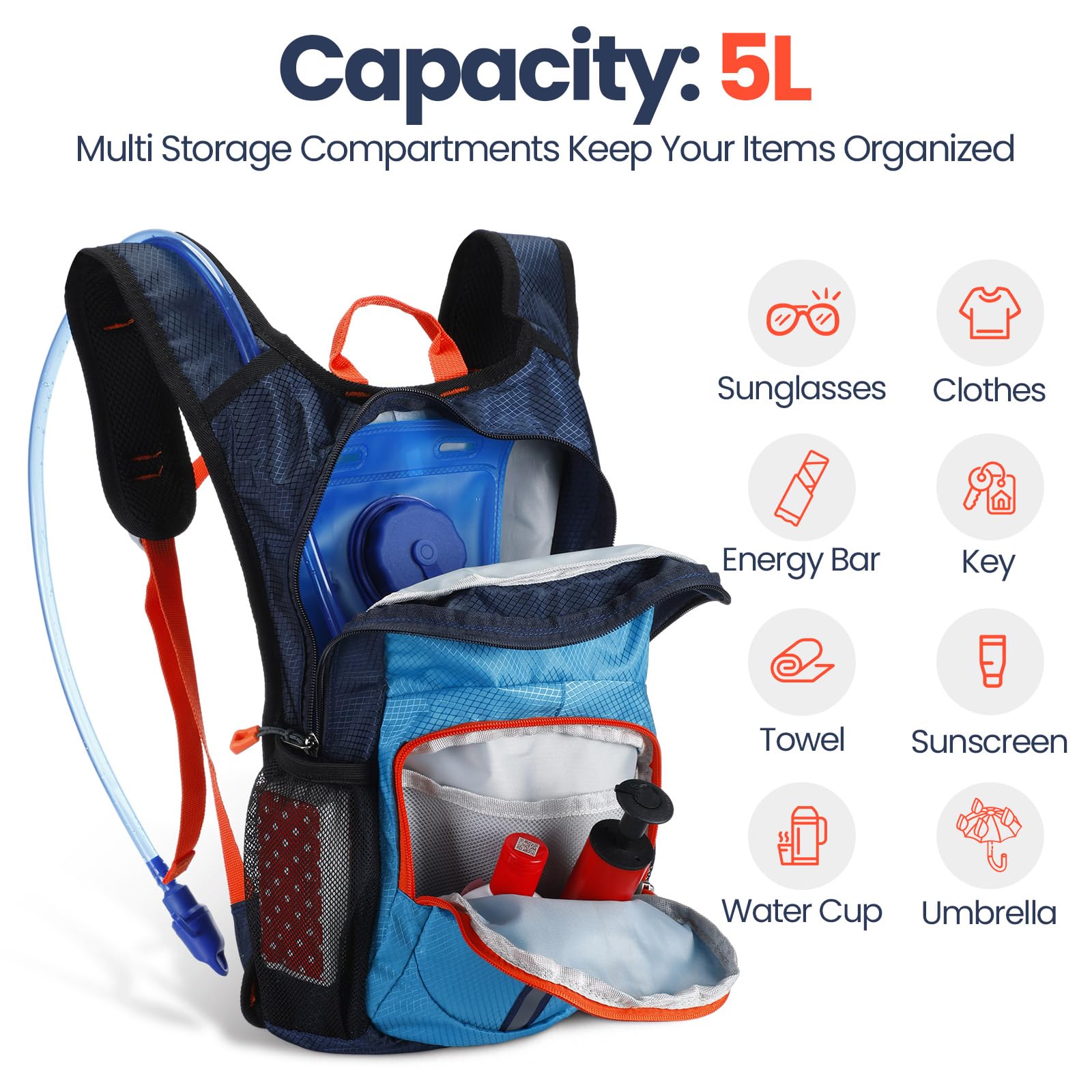 2 Pack Kids Hydration Backpack with 1.5L Leakproof Water Bladder - Lightweight Hiking Backpack for Boys & Girls - Perfect for Running, Climbing, Camping & Outdoor Adventures