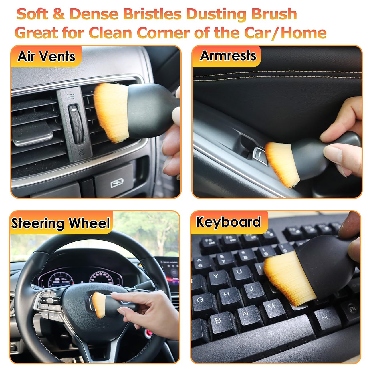 Premium Car Interior Detailing Brush - Soft Bristle Dashboard Cleaner for Leather, Vents & Keyboards | Multi-Purpose Dusting Tool for Cars, Computers & Electronics (Yellow) | Perfect for Auto Detailing, Office Cleaning & Home Maintenance