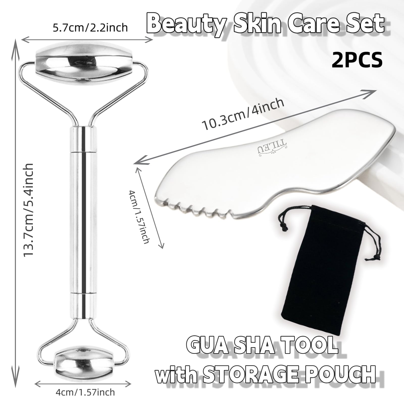 Stainless Steel Face Roller & Gua Sha Tool Set - Anti-Aging Facial Massager for Wrinkles, Puffiness & Skin Tightening - Eye & Neck Care for Glowing Skin - Perfect for Morning Routine & Spa Night Self-Care