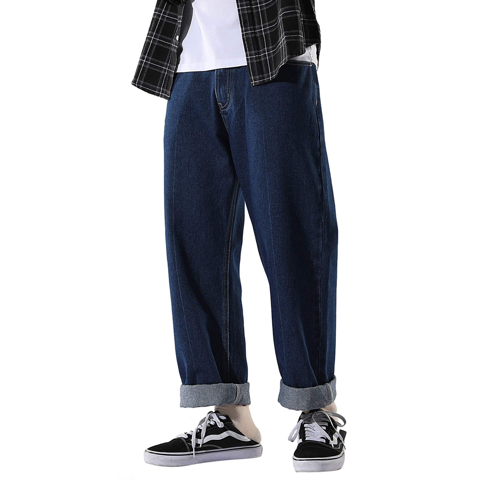 DOSLAVIDA Men's Work Jeans - Casual Hip Hop Cargo Pants, Loose Fit Straight Wide Leg Cotton Denim Trousers with Zipper | Durable for Construction, Streetwear & Everyday Wear