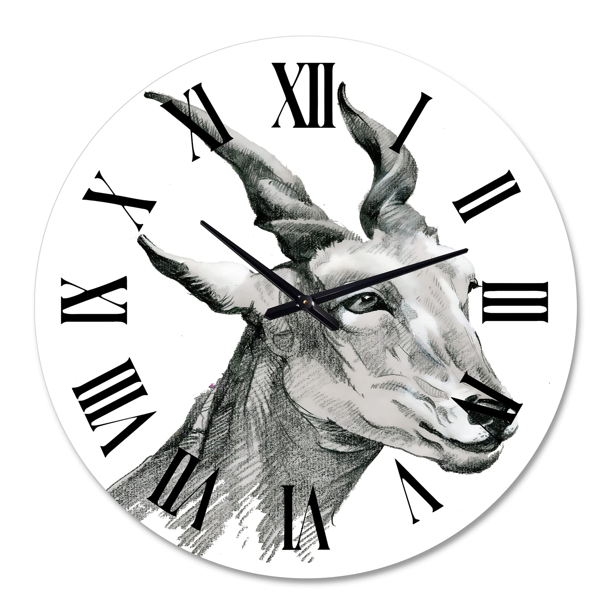 Farmhouse Wall Clock with Monochrome Goat Portrait - Large Rustic Kitchen Decor for Home, Living Room & Office | Silent Non-Ticking Design