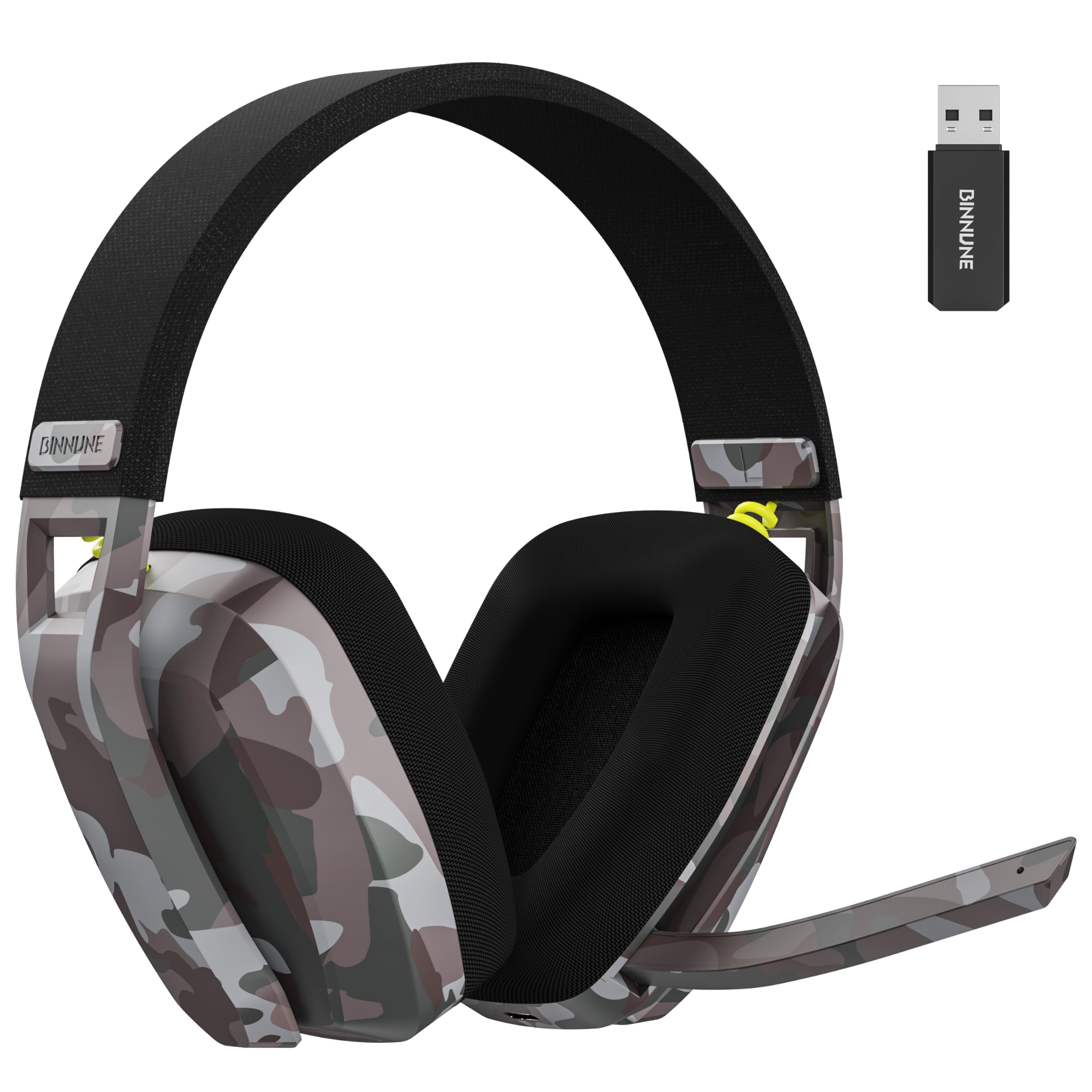 BINNUNE Wireless Gaming Headset 2.4GHz with Noise Cancelling Microphone for PS4, PS5, PC, Mac - Bluetooth Gaming Headphones with Flip-Up Mic for Laptop & Computer - Perfect for Online Gaming, Streaming & Remote Work