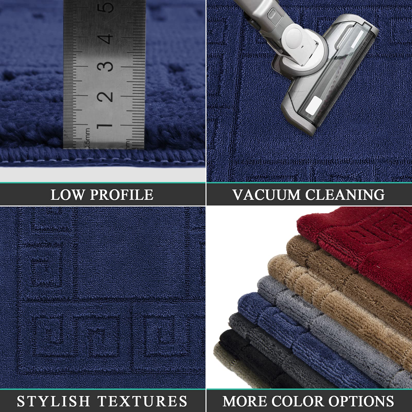 Premium 3-Piece Non-Slip Bathroom Rug Set with U-Shaped Toilet Cover - Super Absorbent Machine Washable Bath Mats for Bathroom Floor - Navy Blue - Perfect for Bathroom Safety and Comfort