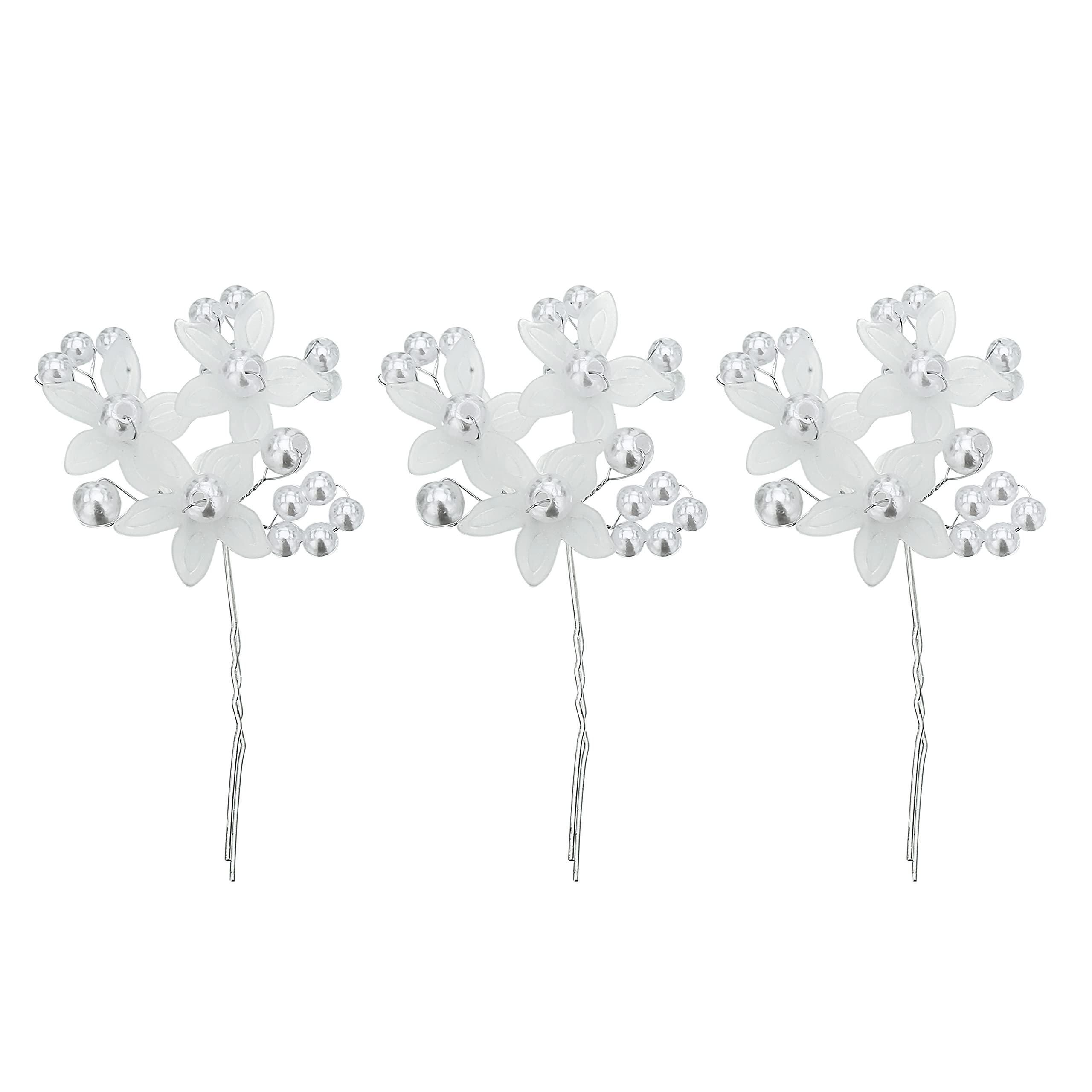 HOC® Pearl Rhinestone Hair Clips for Women - Elegant Hair Barrettes & Hairpins for Wedding, Anniversary, Prom - 3 Pack Silver Hair Accessories for Girls & Women - Perfect for Bridal, Party, and Special Occasions