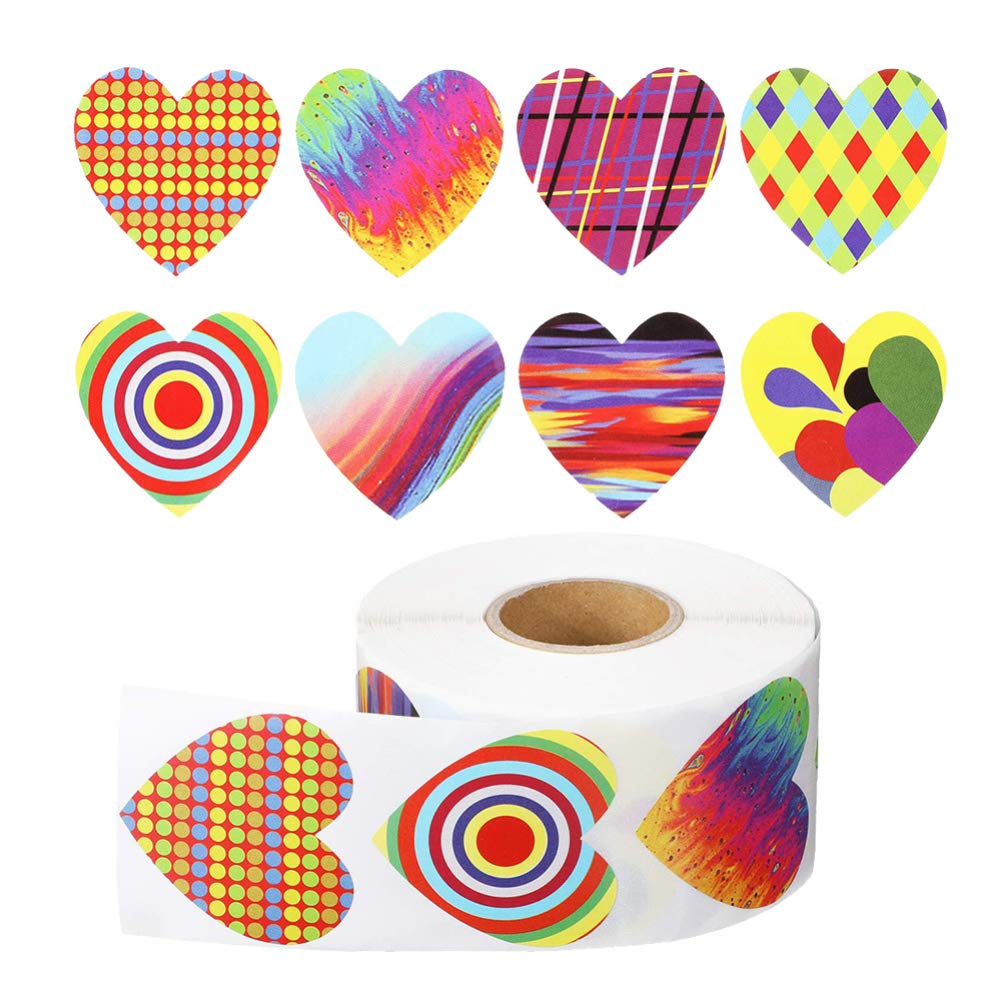 EXCEART 500pcs Valentine's Day Self-Adhesive Heart Shaped Gift Tags Stickers - 8 Cute Patterns, Decorative Labels for Gift Wrapping, Cards, Boxes & Party Decor - Perfect for Valentine's Gifts, DIY Crafts & Holiday Decorations