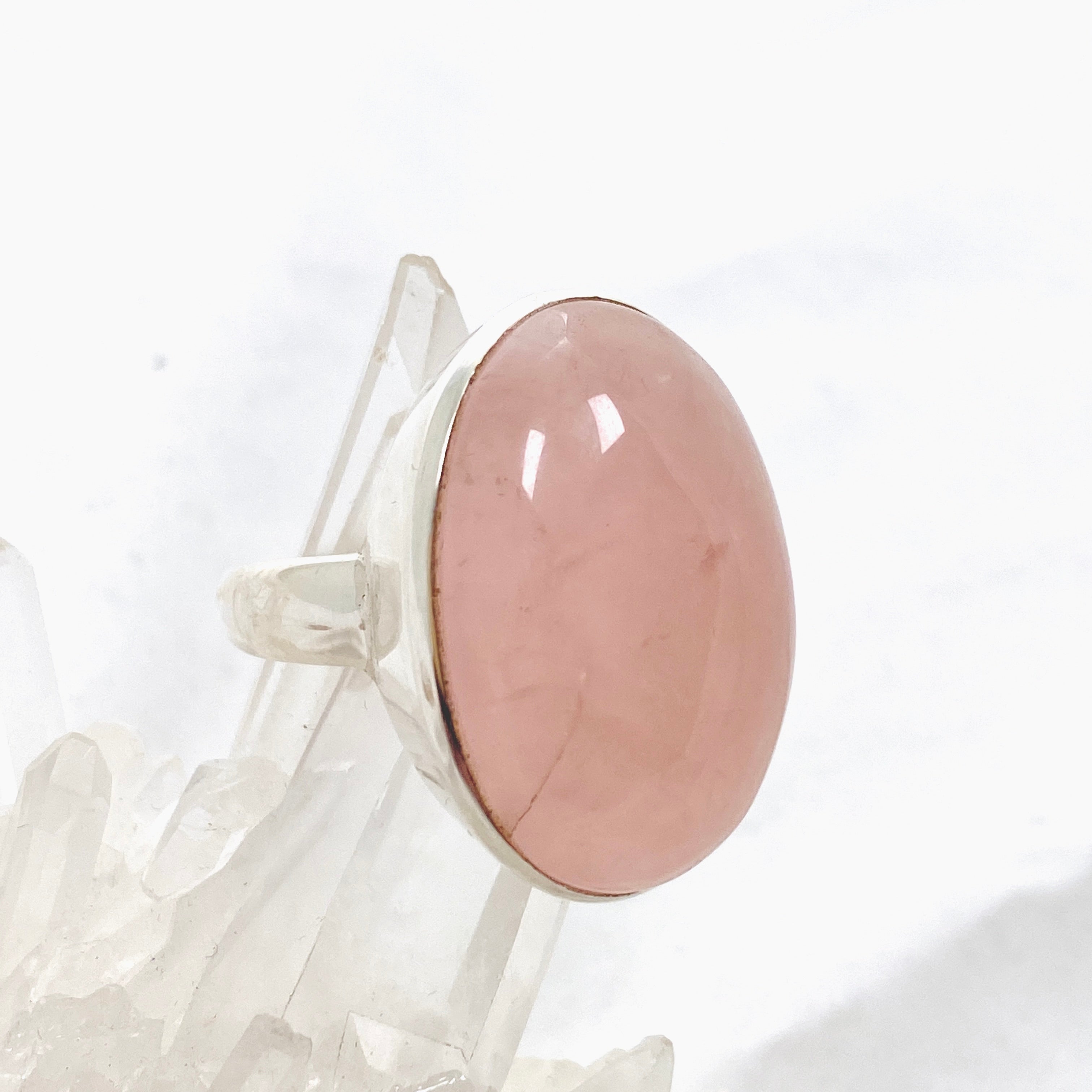 Rose Quartz Oval Cabochon Ring - Size 12 Sterling Silver Adjustable Band - PRGJ556 - Perfect for Meditation, Healing & Boho Fashion Jewelry
