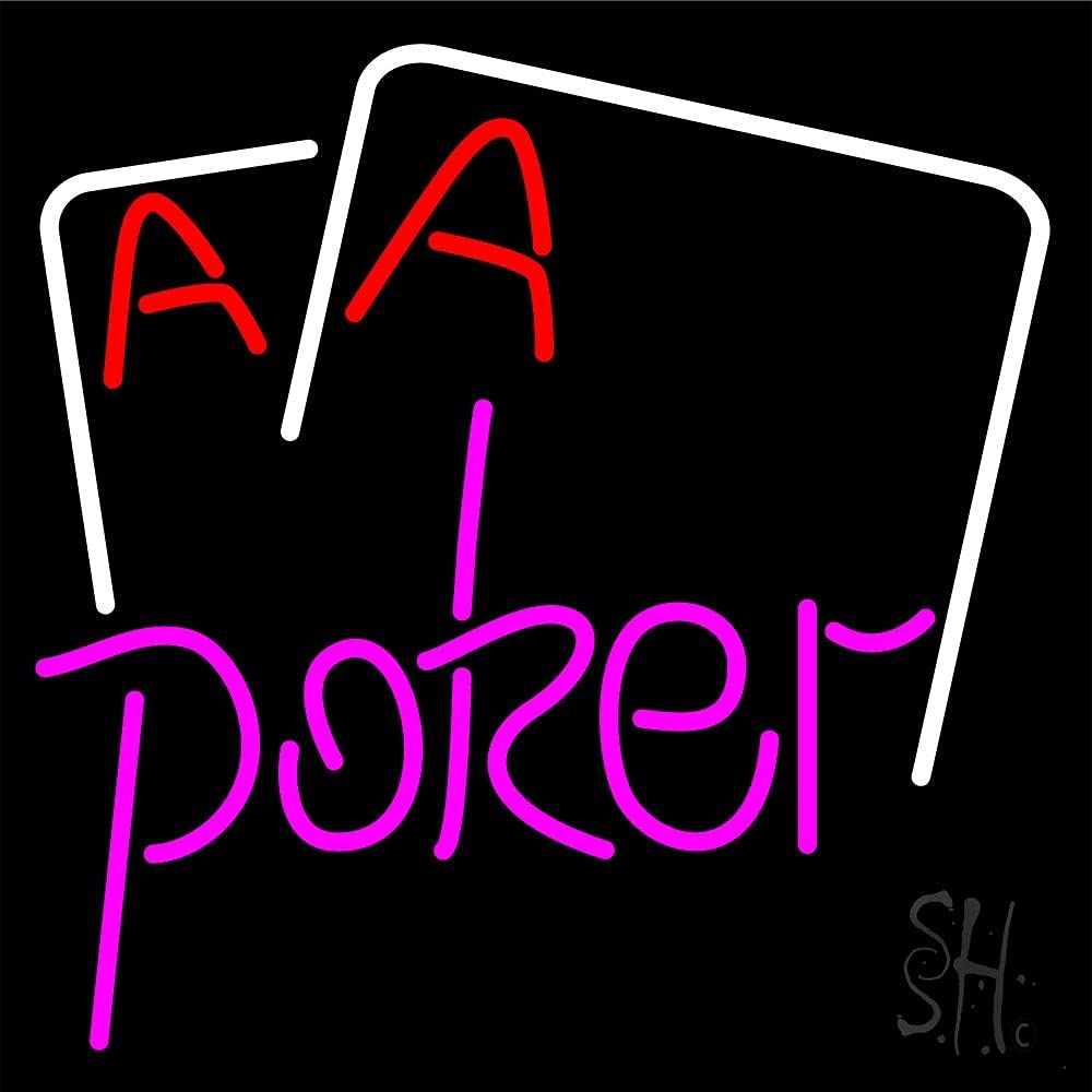 Pink Poker LED Neon Sign with Cards - 24x24 Inches, Black Square Acrylic Backing & Dimmer - Bright Premium Indoor Wall Decor for Game Rooms, Bars, Arcades & Storefronts