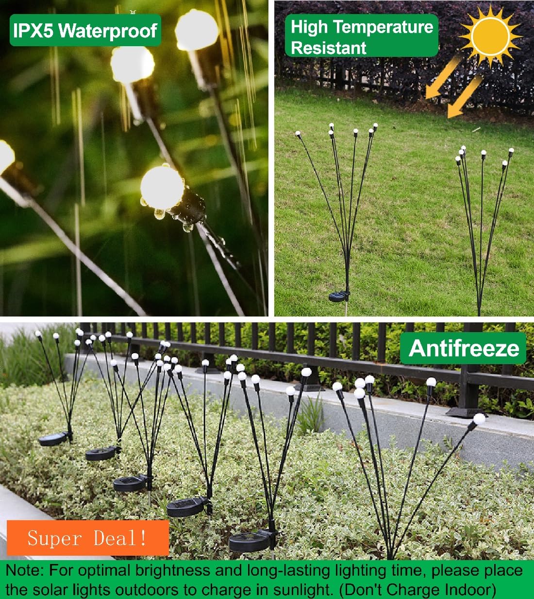 SIOTMERA 4-Pack Solar Powered Outdoor Lights - Waterproof IPX5, Wind-Resistant Firefly Garden Lights, Warm White LED Pathway Lighting for Yard, Lawn, Patio, and Christmas Decoration | Perfect for Landscape, Walkways, and Festive Ambiance