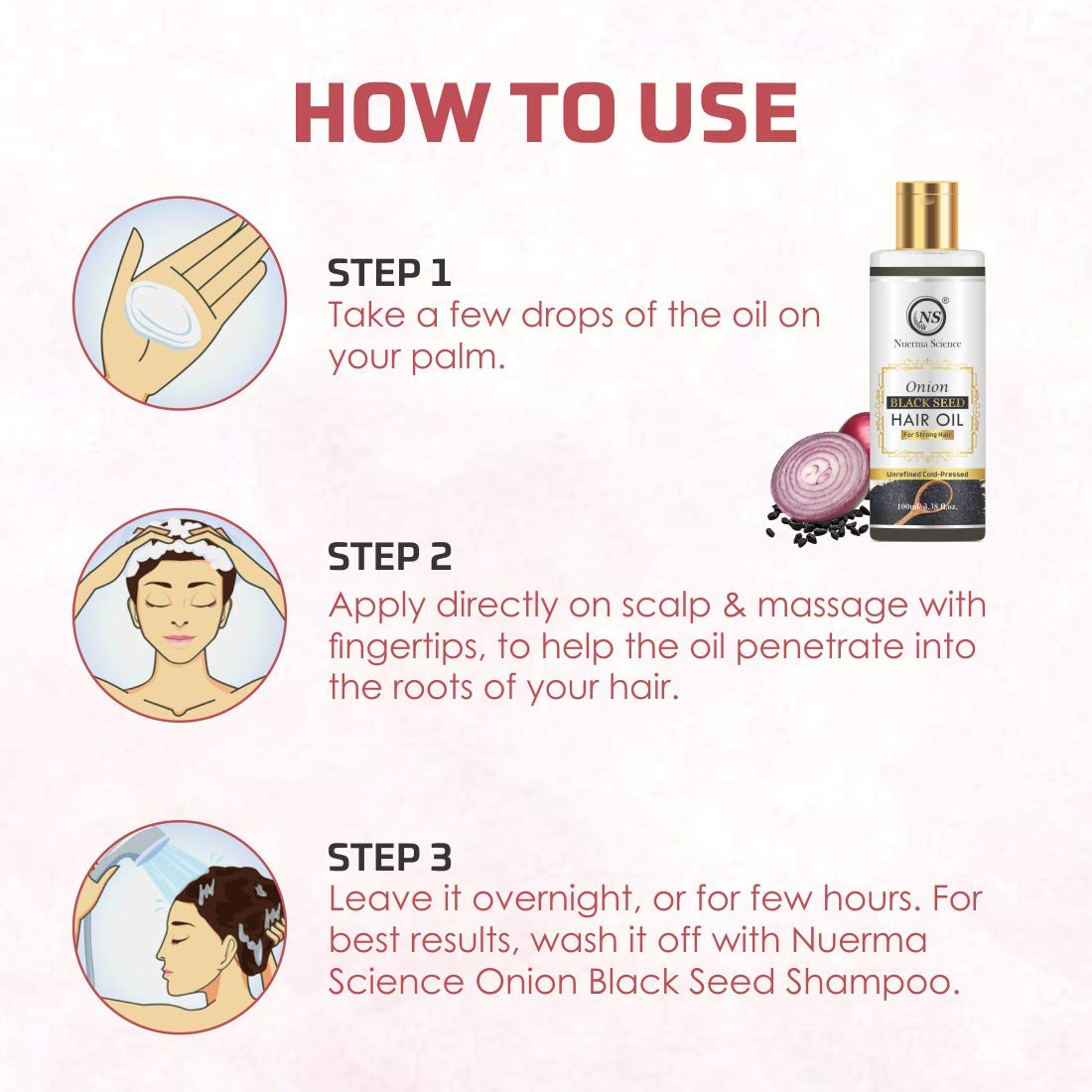 Nuerma Science Black Seed Hair Oil for Hair Growth & Hair Fall Control | Cold Pressed Kalonji Oil for Stronger, Healthier Hair | No Mineral Oil or Silicones | Promotes Scalp Immunity & Natural Shine - 100ml | Perfect for Daily Hair Care & Styling Routine