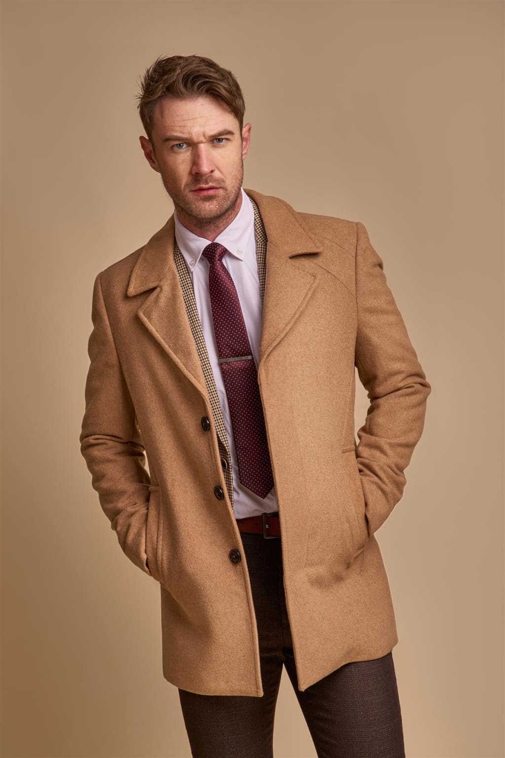 Cavani Men's Marcus Camel Overcoat - Premium Wool Blend Winter Coat for Business & Formal Wear - Perfect for Office, Weddings & Special Occasions