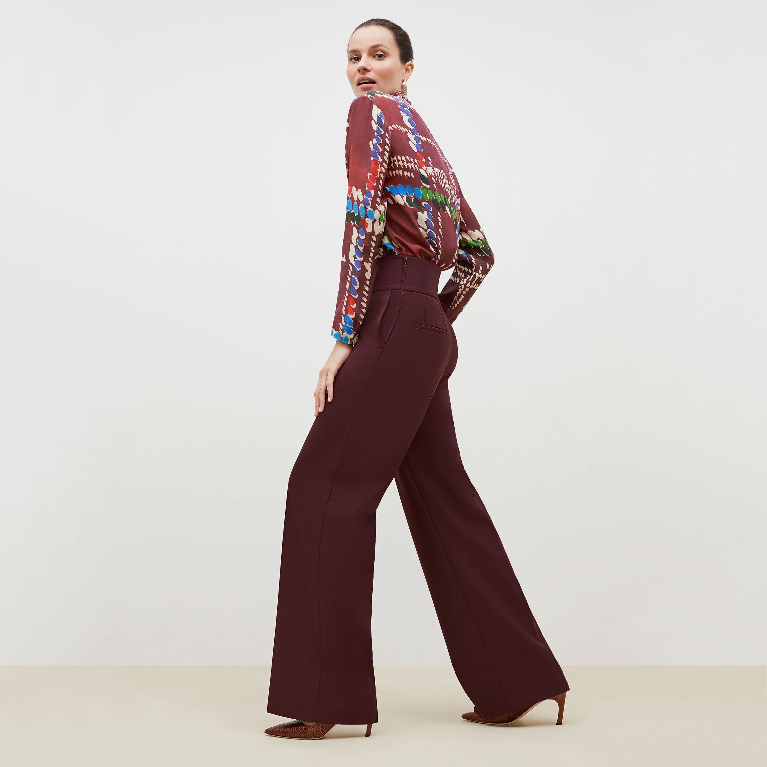 Hadley Pant - Sharkskin Garnet Color Women's Trousers for Office & Business Casual Wear