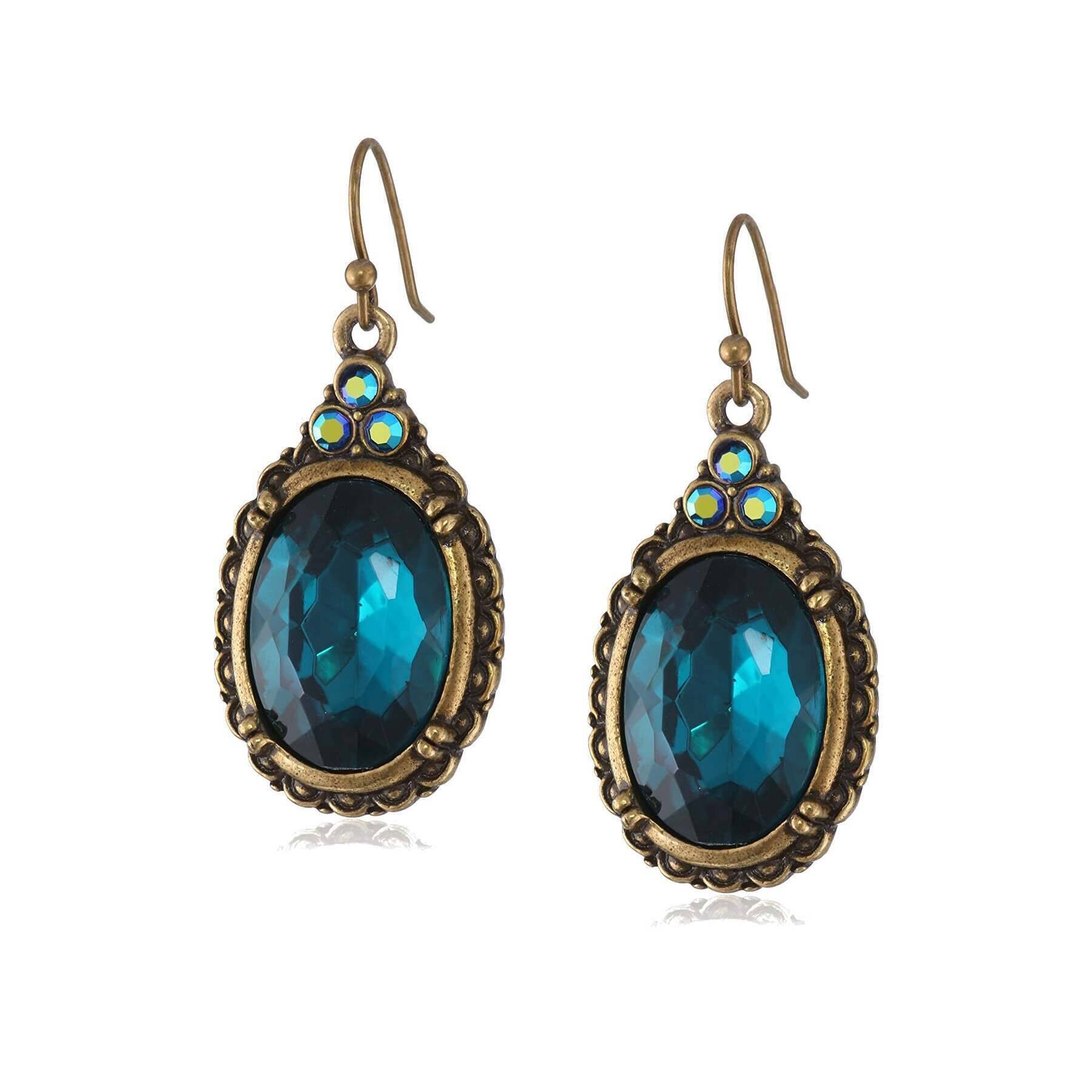 Antique Inspired 1928 Oval Crystal Drop Wire Earrings - Vintage Dangle Earrings for Women, Elegant Jewelry Gift for Brides, Parties & Special Occasions