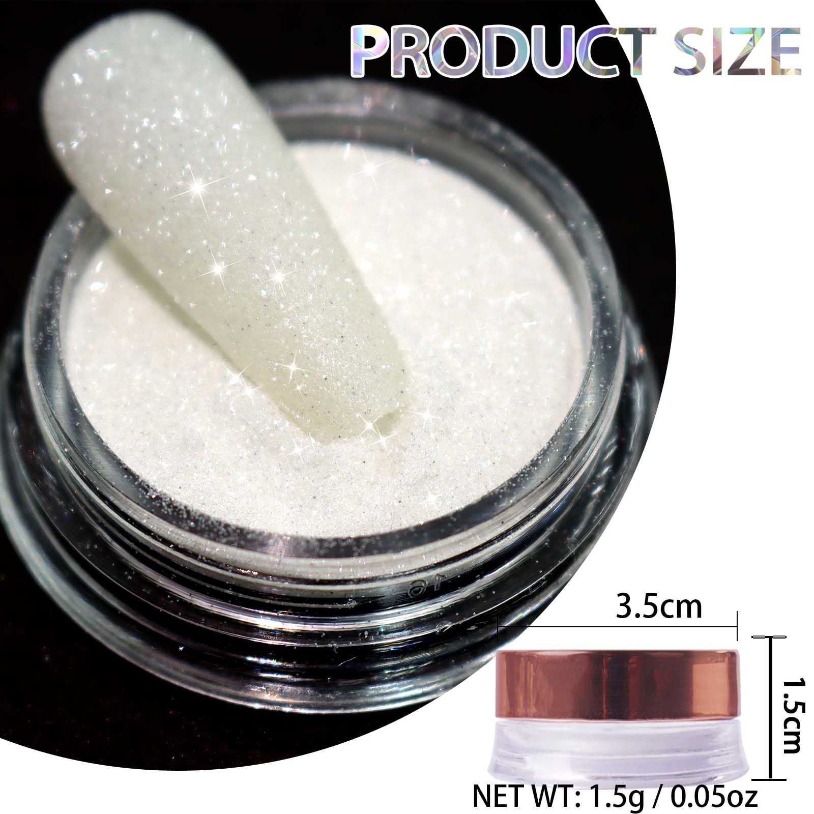 1.5g/0.05oz Holographic Diamond Nail Glitter Powder - Reflective Rhinestone Dust & Pixie Crystals for Nail Art, Manicure Decorations (Sparkle White) | Perfect for Salon Professionals, DIY Nail Designs & Special Occasion Nail Art