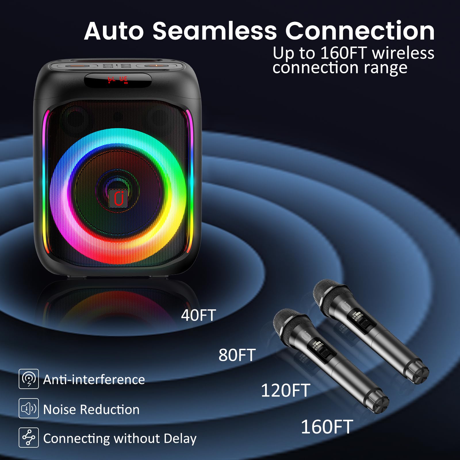 Wireless Karaoke Machine with 2 Microphones - Bluetooth Party Speaker, Dual HD Stereo Sound, TWS/TF/USB Support (T16-T) - Perfect for Home Parties, Family Gatherings & Entertainment