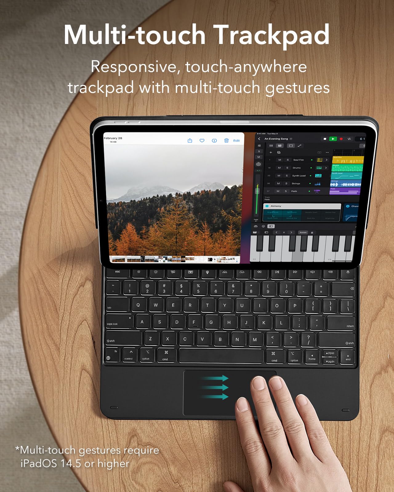 ESR iPad Air 13 Inch & iPad Pro 12.9 Inch Keyboard Case - Compatible with M3/M2 (2025/2024) & 3rd/4th/5th/6th Gen - Floating Cantilever Stand, Multi-Touch Trackpad - Rebound Series (Black) | Perfect for Work, Study & Travel