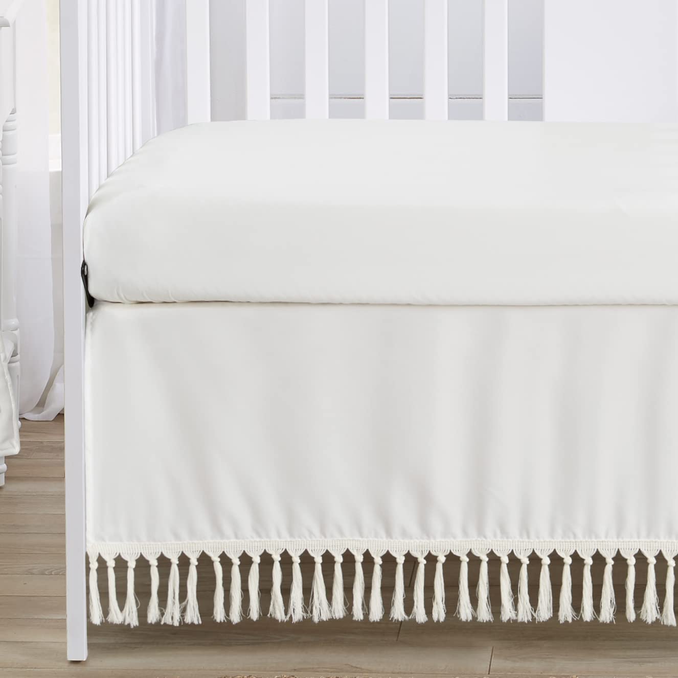 Sweet Jojo Designs Boho Dot Baby Crib Bedding Set - 4 Piece Nursery Set in Ivory Beige Cream - Bohemian Shabby Chic Modern Luxury Farmhouse Style - Perfect for Neutral Gender Nursery, Baby Shower Gift & Newborn Photography Backdrop