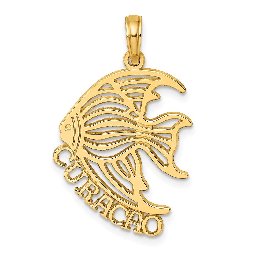 14K Gold Curacao Religious Guardian Angelfish Charm Pendant Necklace - High Polish, 27.9x17.4mm, 0.7mm Thick - Elegant Jewelry Gift for Women - Perfect for Church, Baptism, Weddings & Spiritual Occasions