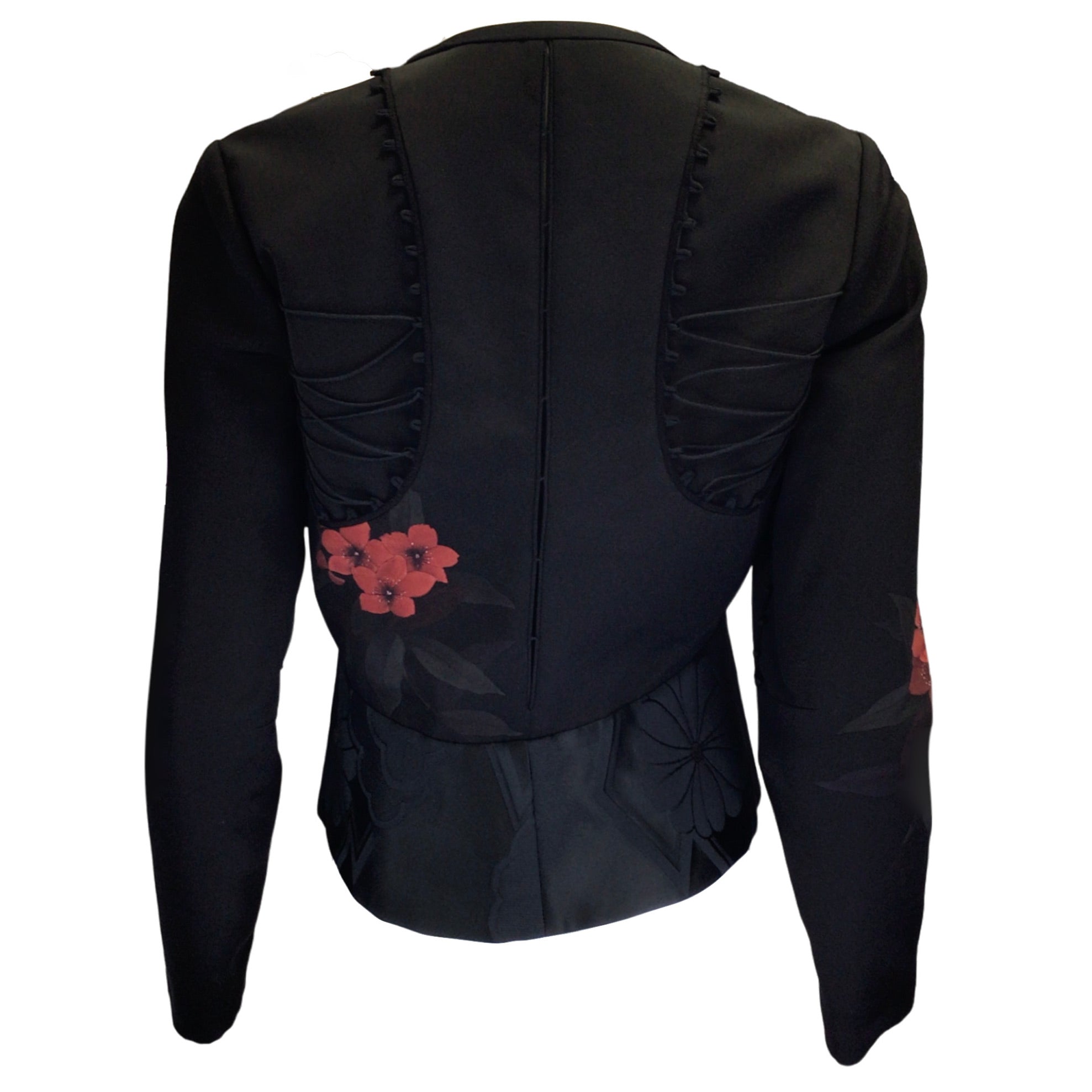 Paco Rabanne Black Multi Floral Printed Double Breasted Silk Blazer for Women | Elegant Formal Wear for Office, Parties & Special Occasions