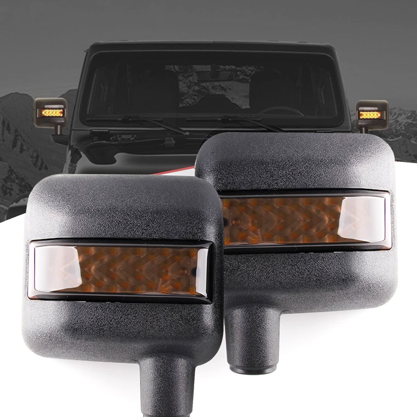 LED Side Mirror with Amber Sequential Turn Signal & White DRL Lights for Jeep Wrangler JK JKU 2007-2018 (Pair) - Enhanced Visibility & Safety for Off-Roading & Night Driving