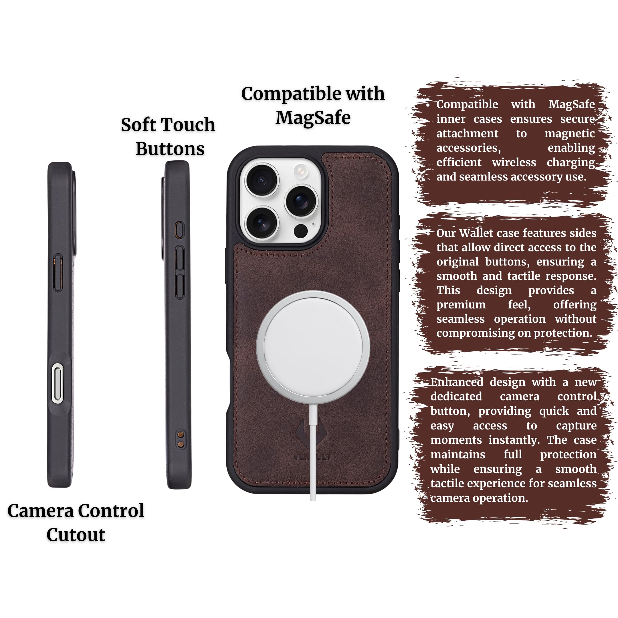 VENOULT Genuine Leather Wallet Case for iPhone 16 Pro MAX 6.9