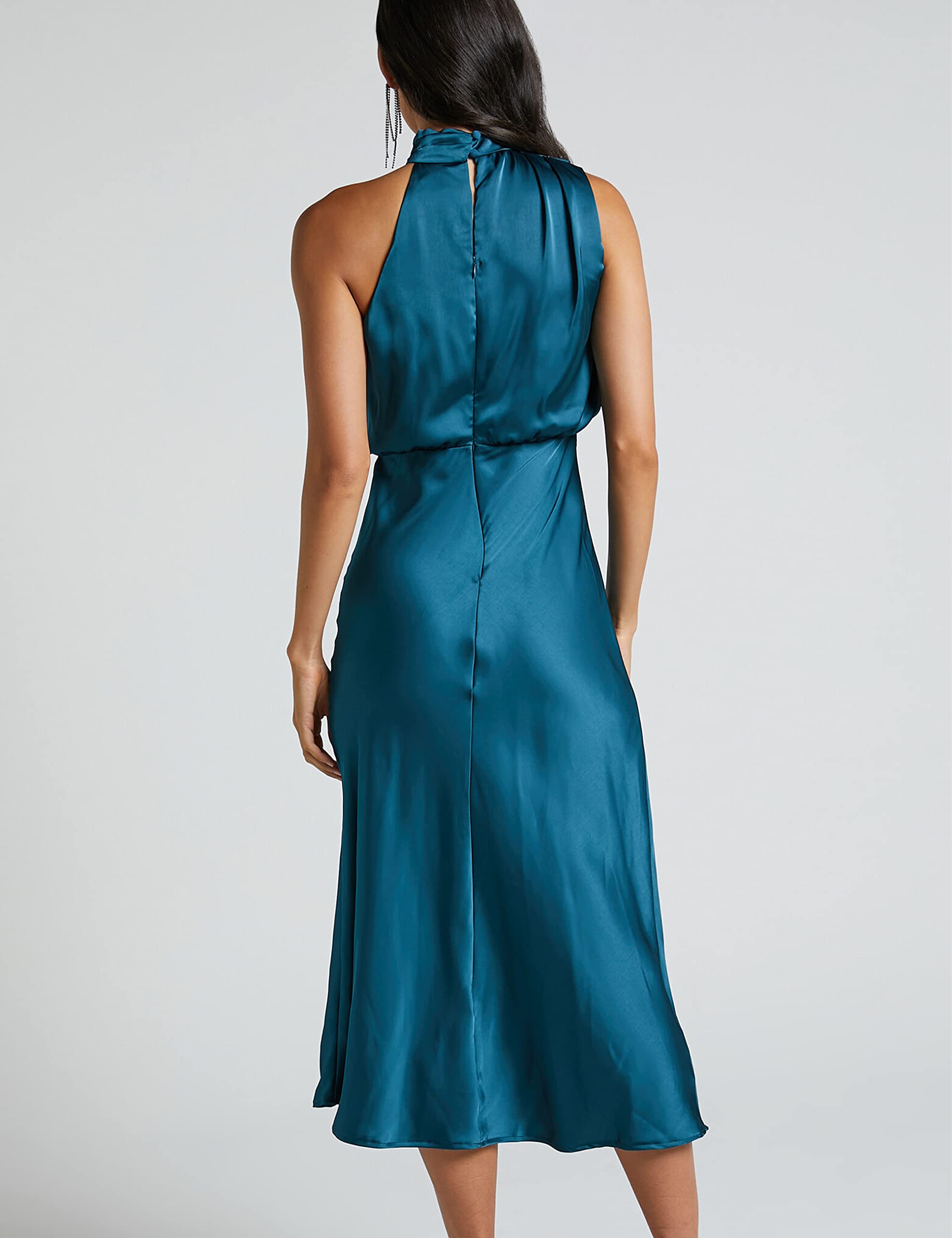Elegant Women's 2024 Summer Satin High Neck Dress - Silk Sleeveless Mock Neck Cocktail Party Midi Dress for Formal Events, Weddings & Evening Occasions