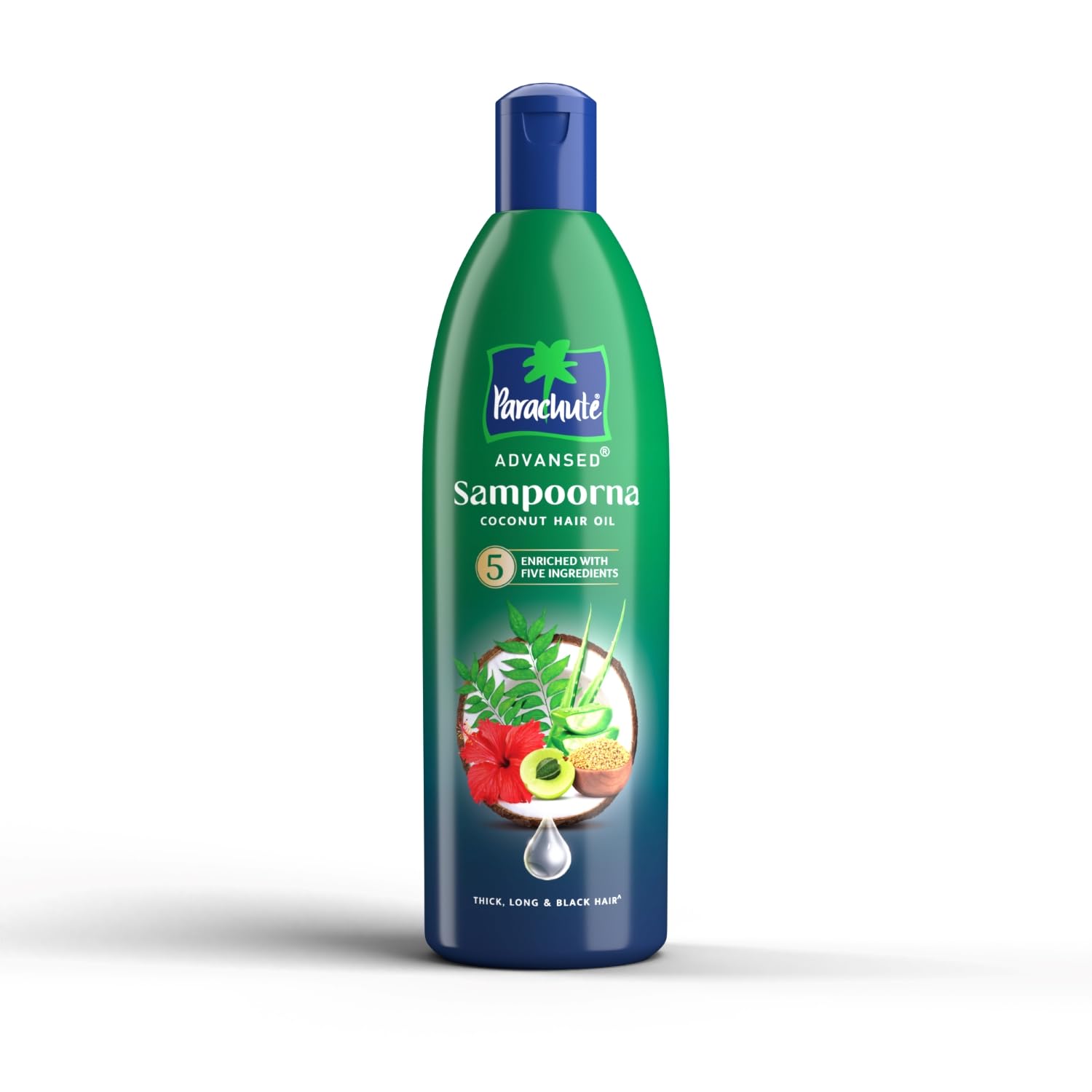 Parachute Advansed Sampoorna Coconut Hair Oil with 5 Herbs (Hibiscus, Curry Leaves, Fenugreek, Amla & Aloe) - 400ml for Long, Thick & Black Hair Growth - Perfect for Daily Hair Care & Scalp Massage