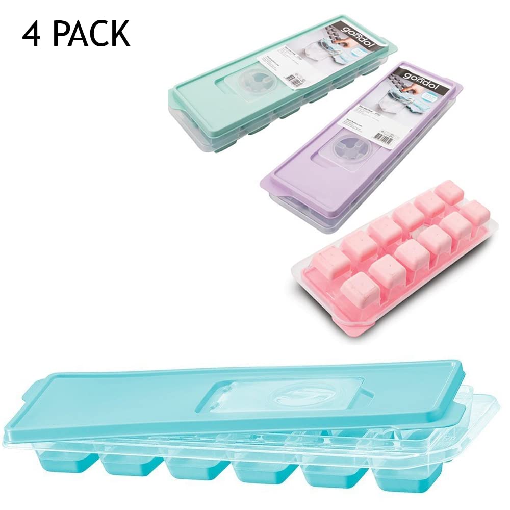 4-Pack Silicone Ice Cube Trays with Lids - Flexible, Easy Push Out Ice Maker Mold (48 Cubes) - Perfect for Cocktails, Smoothies & Party Drinks