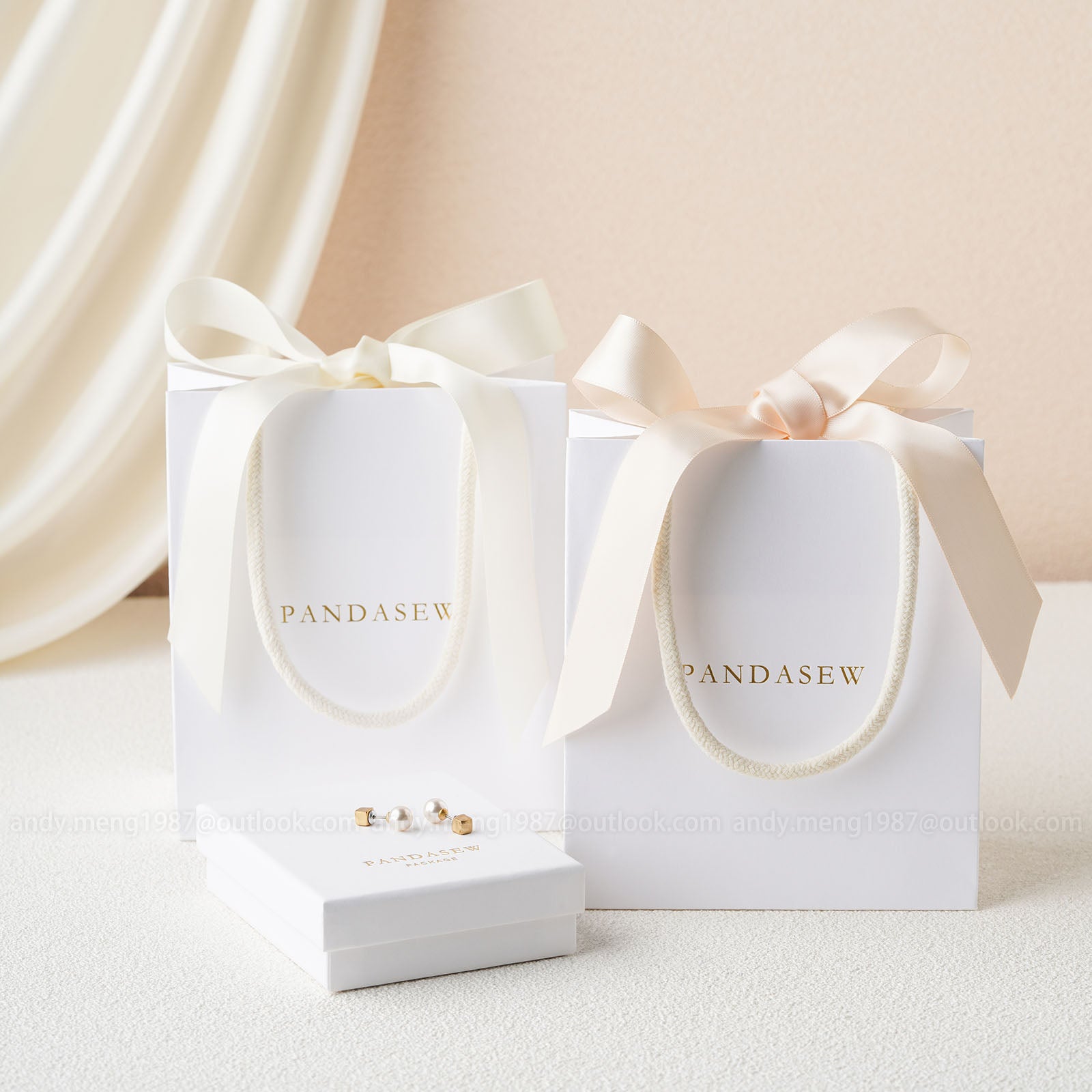 50-Piece Custom Jewelry Gift Bags with Bow - 5x3x6 Inches Personalized Logo Paper Shopping Bags for Jewelry Packaging, Wedding Favors & Retail Boutique Gifts (STB 167)
