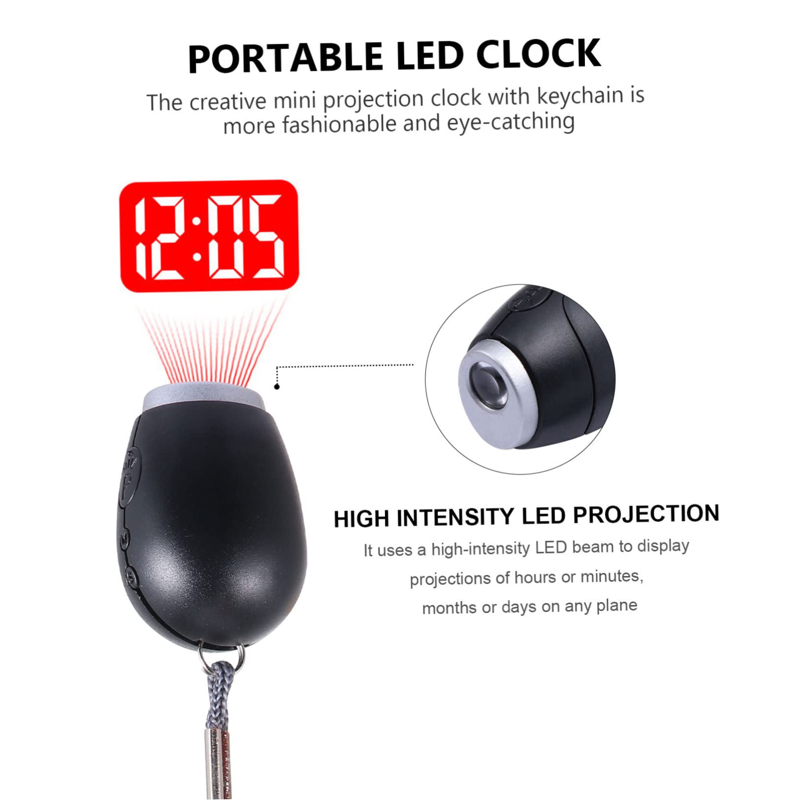 Cabilock 3-Pack Kids Digital LED Projection Alarm Clock Keychain - Portable Travel Clock with Ceiling Time Projector, Timer & Night Light | Perfect for Bedrooms, Travel, Gifts and School Use