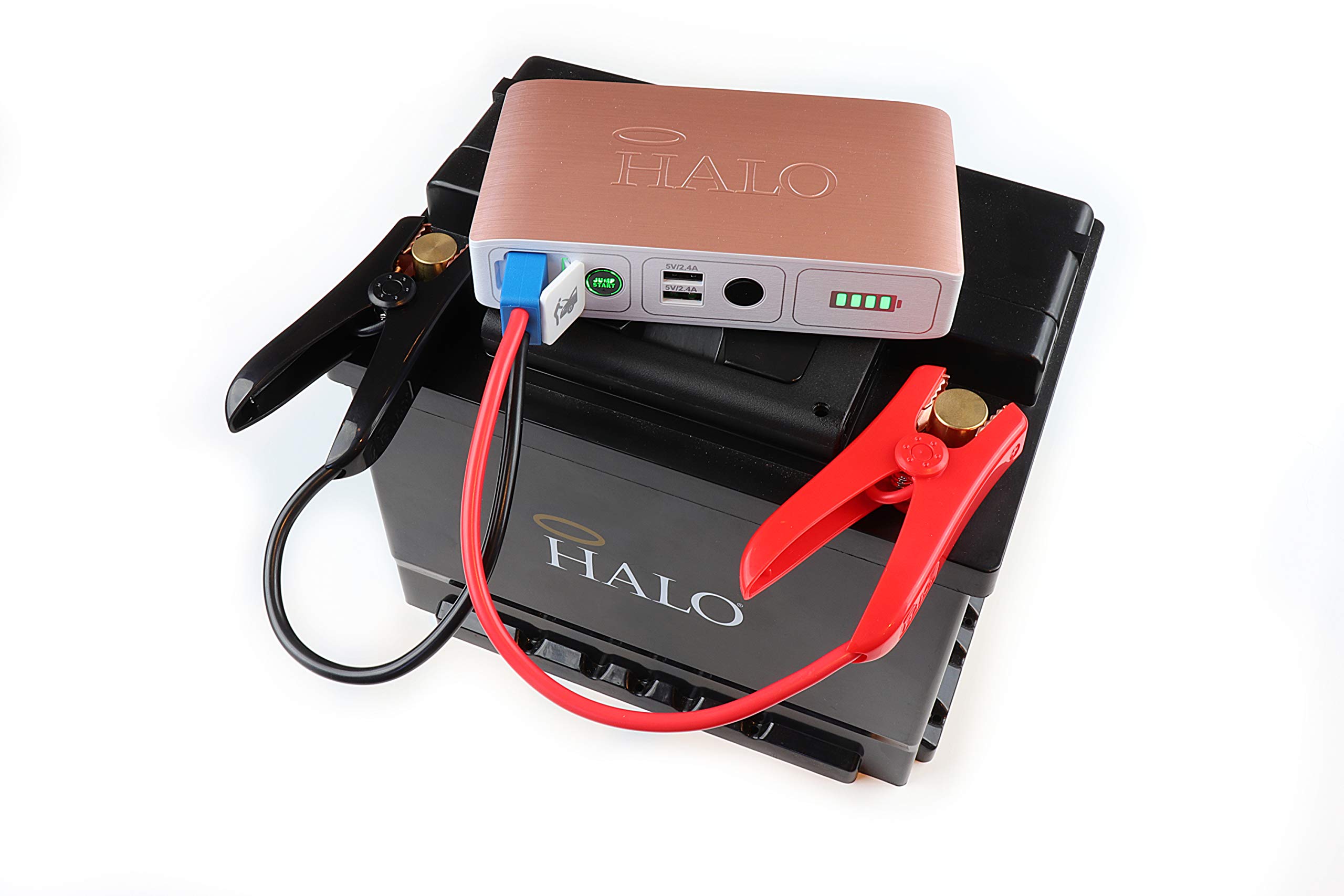 HALO Bolt Compact Portable Car Battery Jump Starter with 2 USB Ports - 58800mAh Power Bank for Phone & Devices - Emergency Vehicle Charger for Road Trips & Outdoor Adventures (Rose Gold)