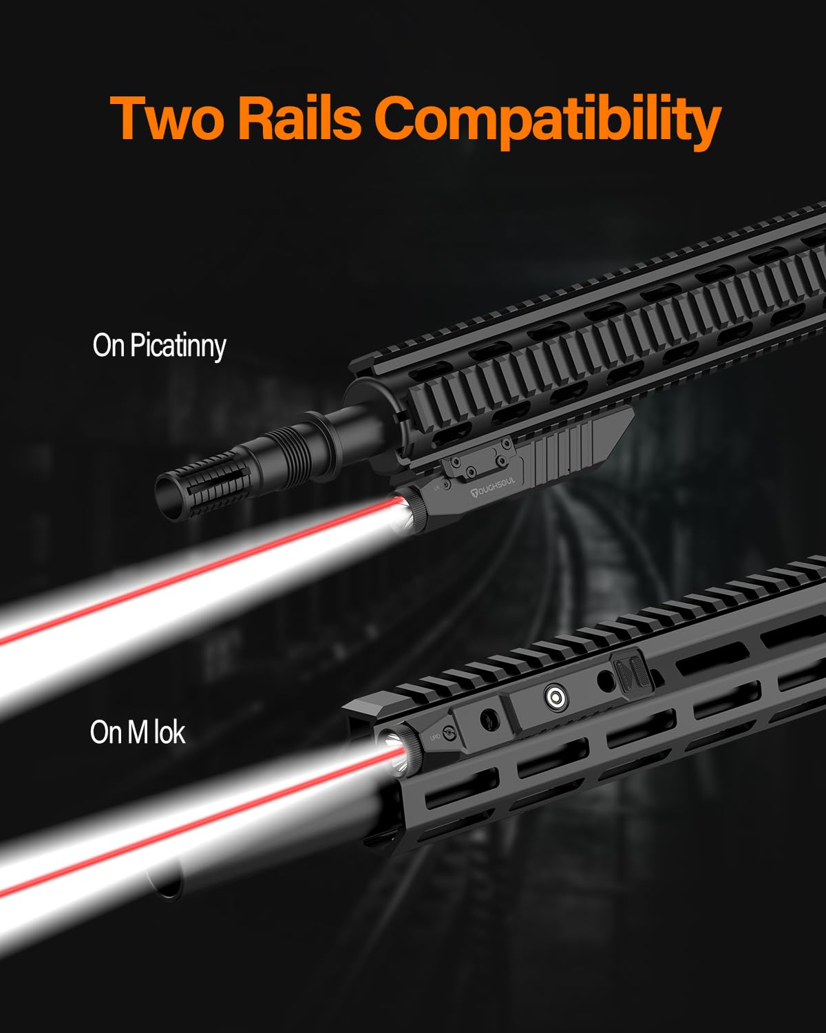 TOUGHSOUL Tactical Flashlight with Green & Red Laser Sight Combo - 1450 Lumen Rechargeable Rifle Light with Picatinny & MLOK Mount - Hunting, Camping, Home Defense & Outdoor Adventures